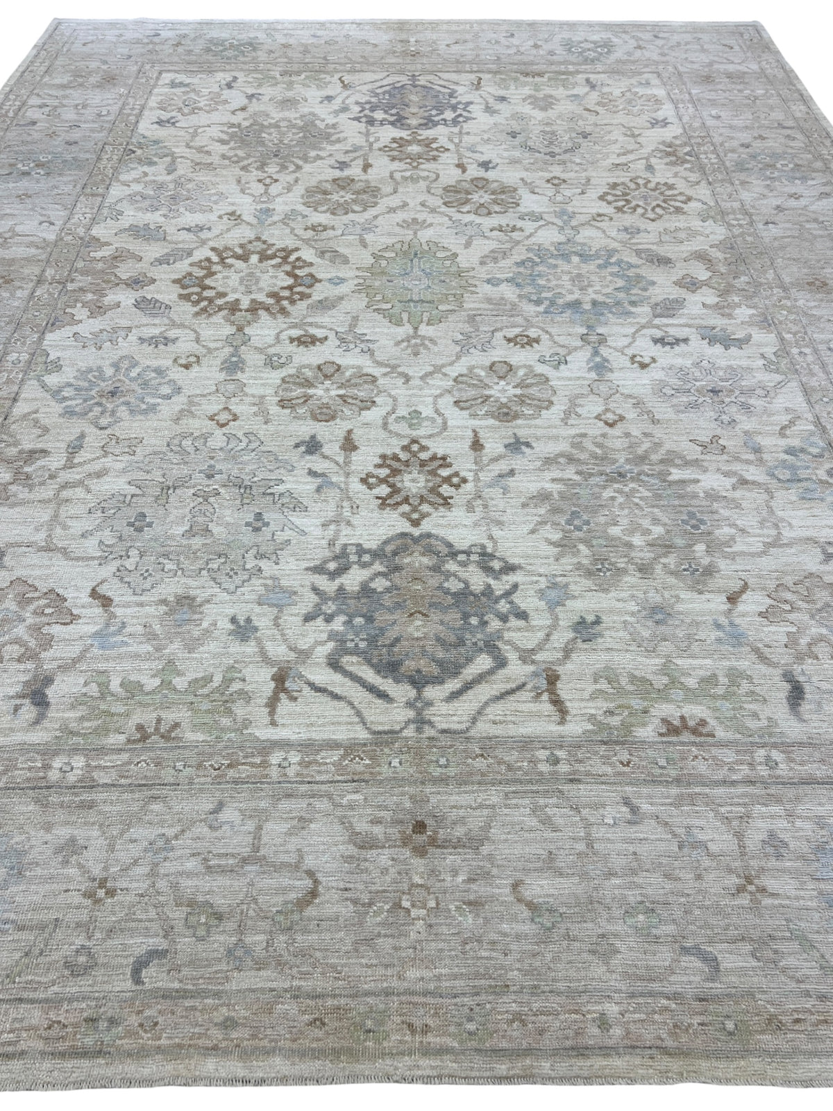Oushak Rug 9x12 | Ivory, Gray & Sage | Hand-Knotted Wool