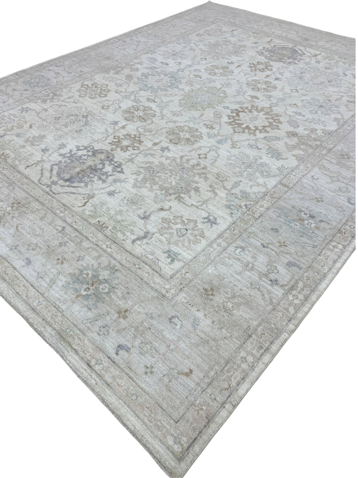 Oushak Rug 9x12 | Ivory, Gray & Sage | Hand-Knotted Wool