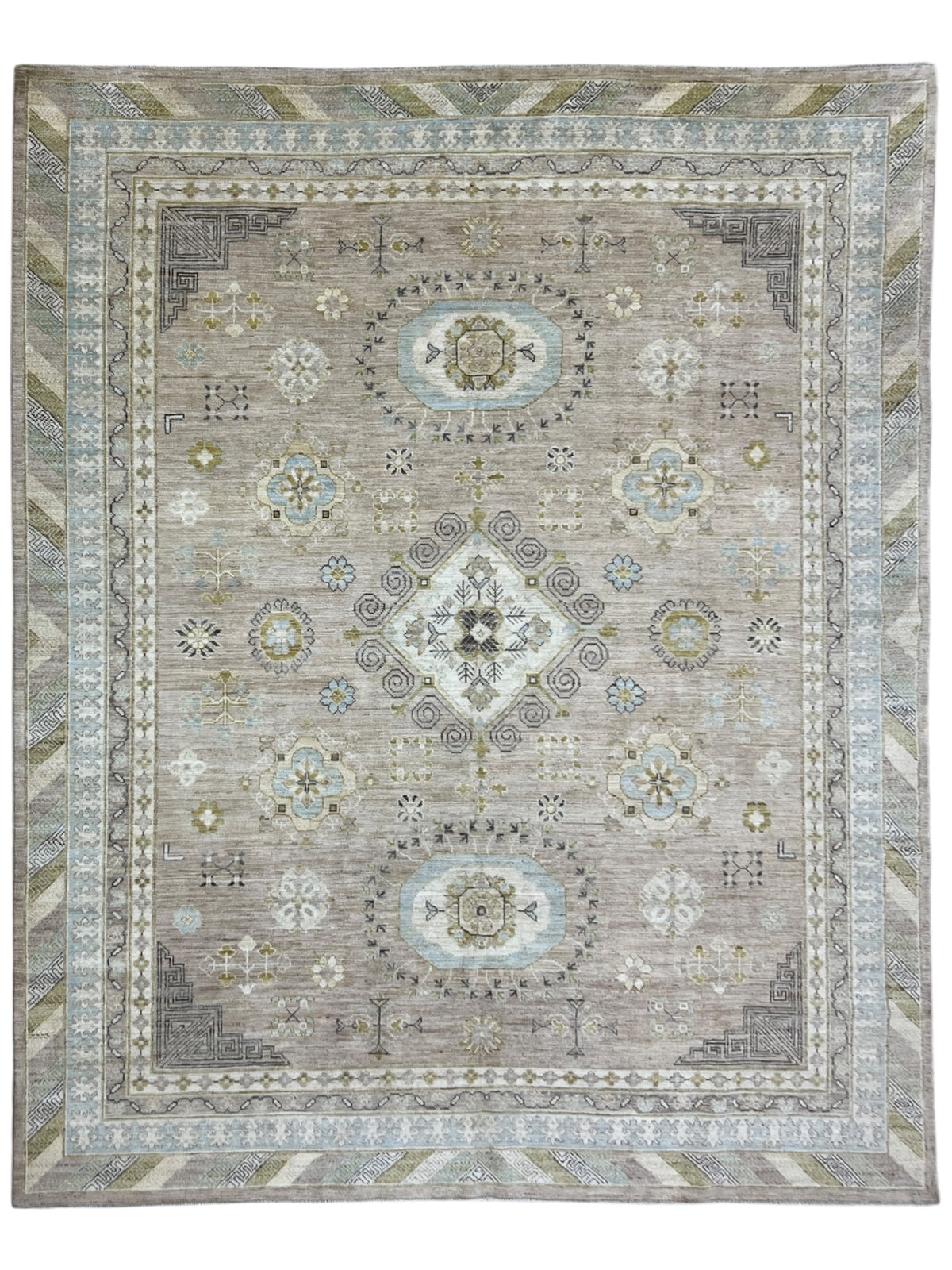 Khotan Rug 8x10 | Taupe, Light Blue & Ivory | Hand-Knotted Wool