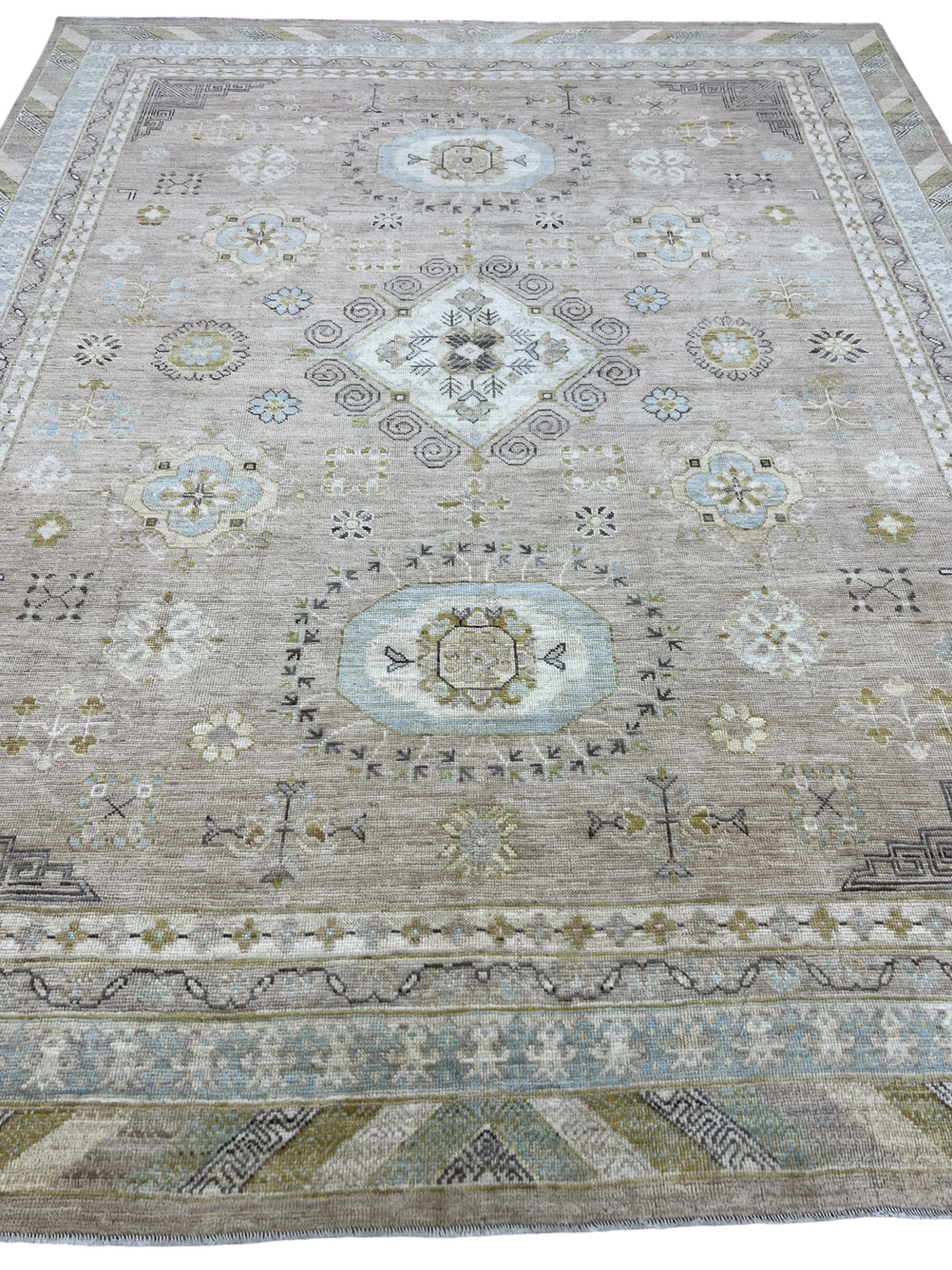Khotan Rug 8x10 | Taupe, Light Blue & Ivory | Hand-Knotted Wool