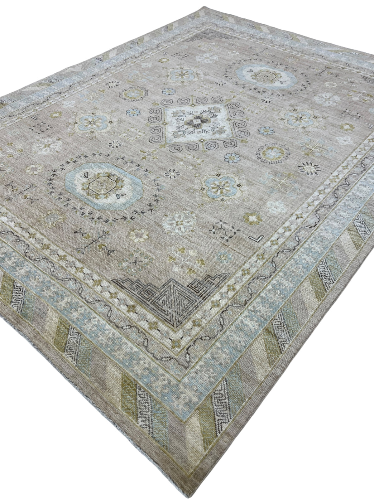 Khotan Rug 8x10 | Taupe, Light Blue & Ivory | Hand-Knotted Wool