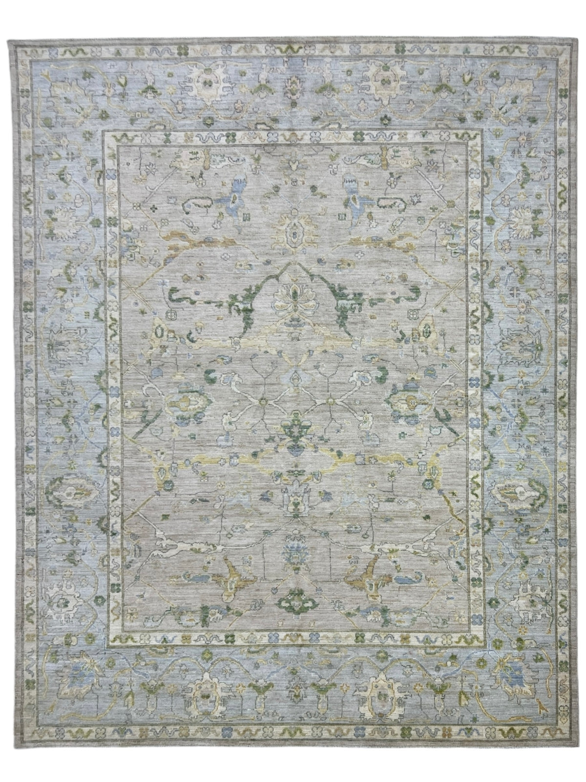 Oushak Rug 9x12 | Light Blue, Taupe & Green | Hand-Knotted Wool