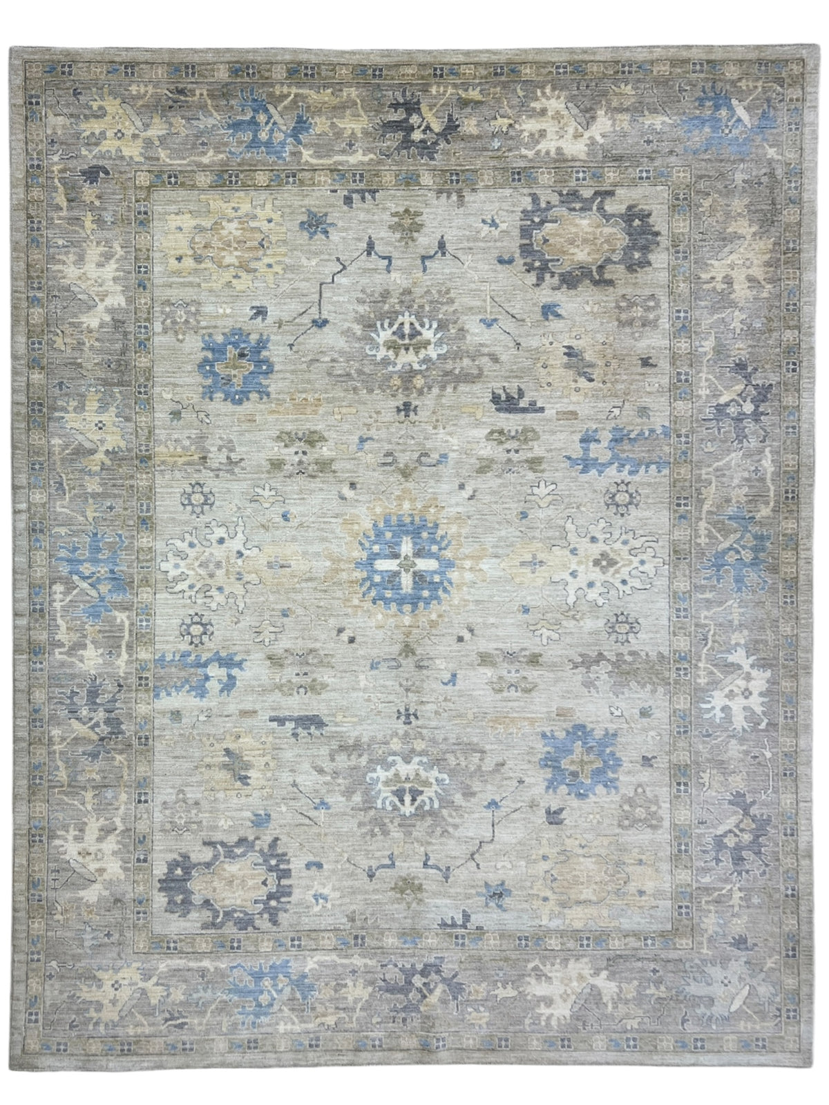 Oushak Rug 9x12 | Gray, Ivory & Blue | Hand-Knotted Wool
