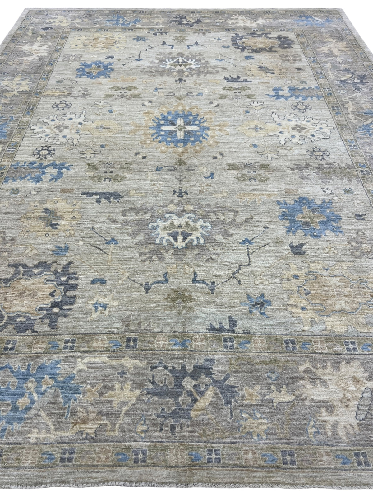Oushak Rug 9x12 | Gray, Ivory & Blue | Hand-Knotted Wool