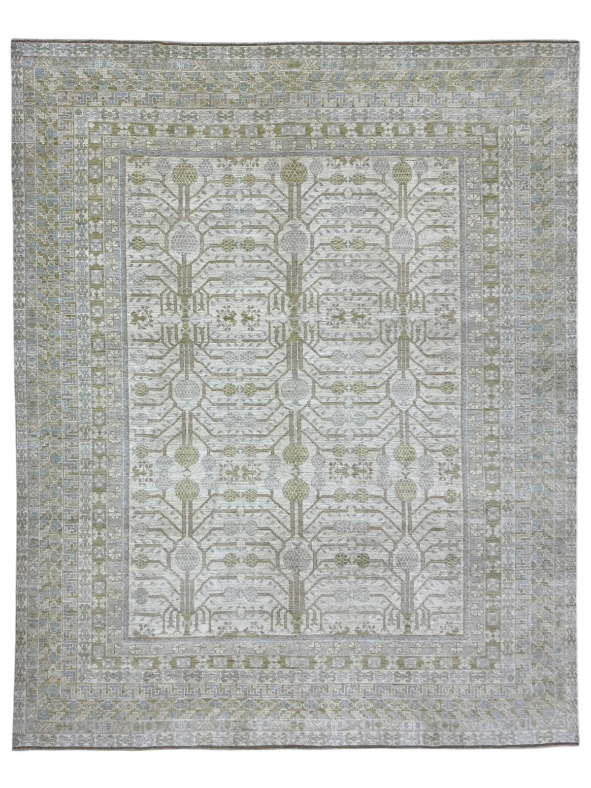 Khotan Rug 9x12 | Ivory, Olive & Gray | Hand-Knotted Wool