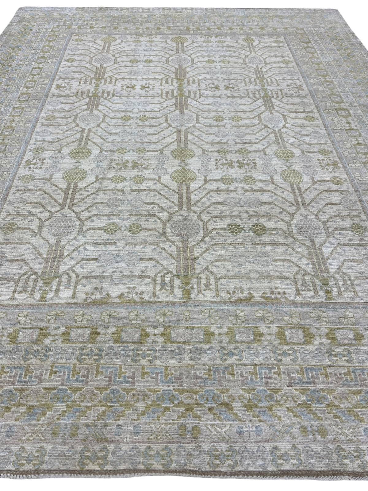 Khotan Rug 9x12 | Ivory, Olive & Gray | Hand-Knotted Wool