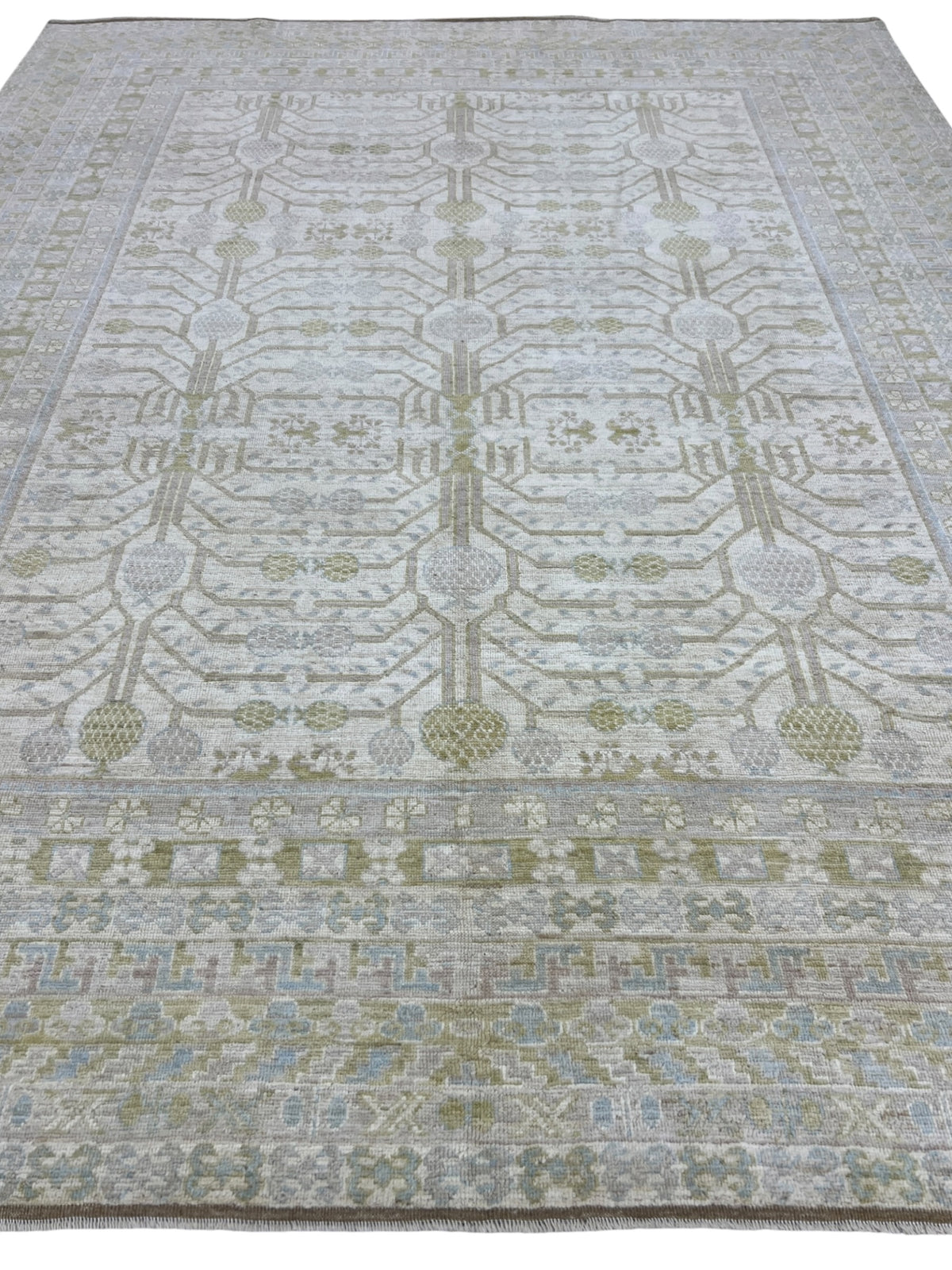 Khotan Rug 9x12 | Ivory, Olive & Gray | Hand-Knotted Wool