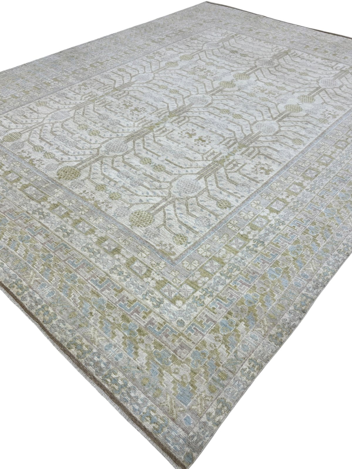 Khotan Rug 9x12 | Ivory, Olive & Gray | Hand-Knotted Wool
