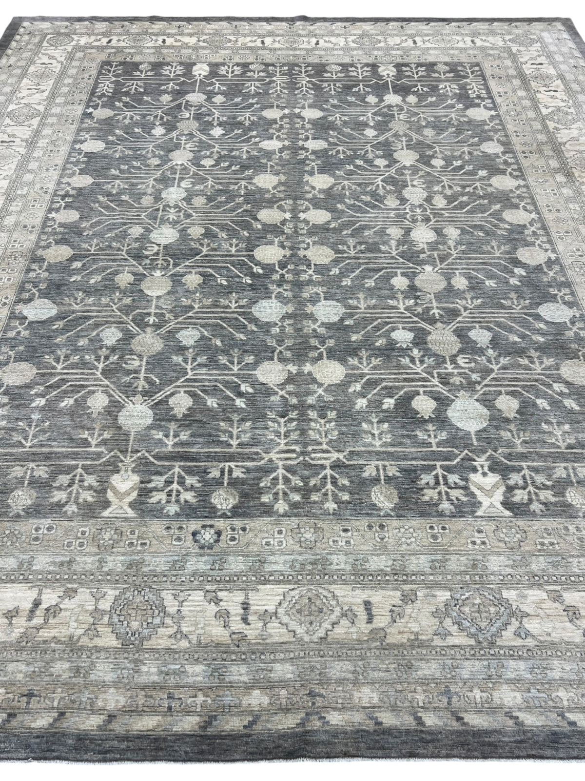 Oushak Rug 12x15 | Gray, Ivory & Charcoal | Hand-Knotted Wool