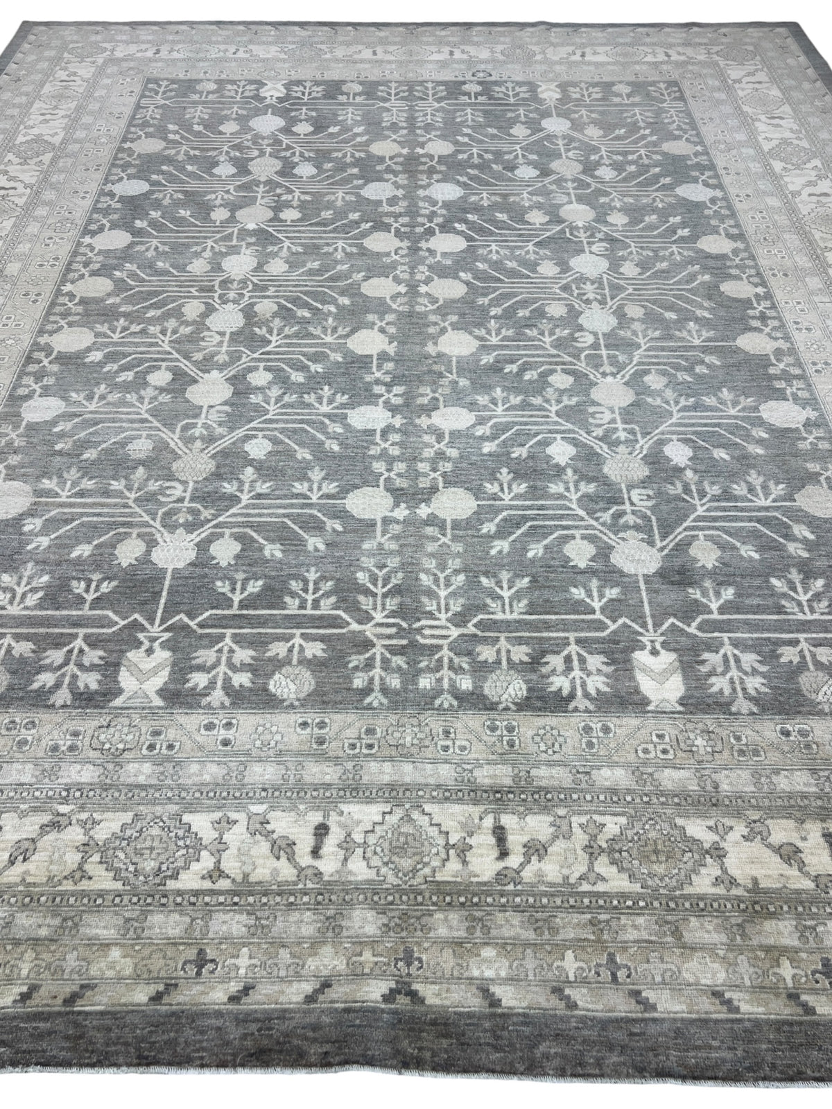 Oushak Rug 12x15 | Gray, Ivory & Charcoal | Hand-Knotted Wool