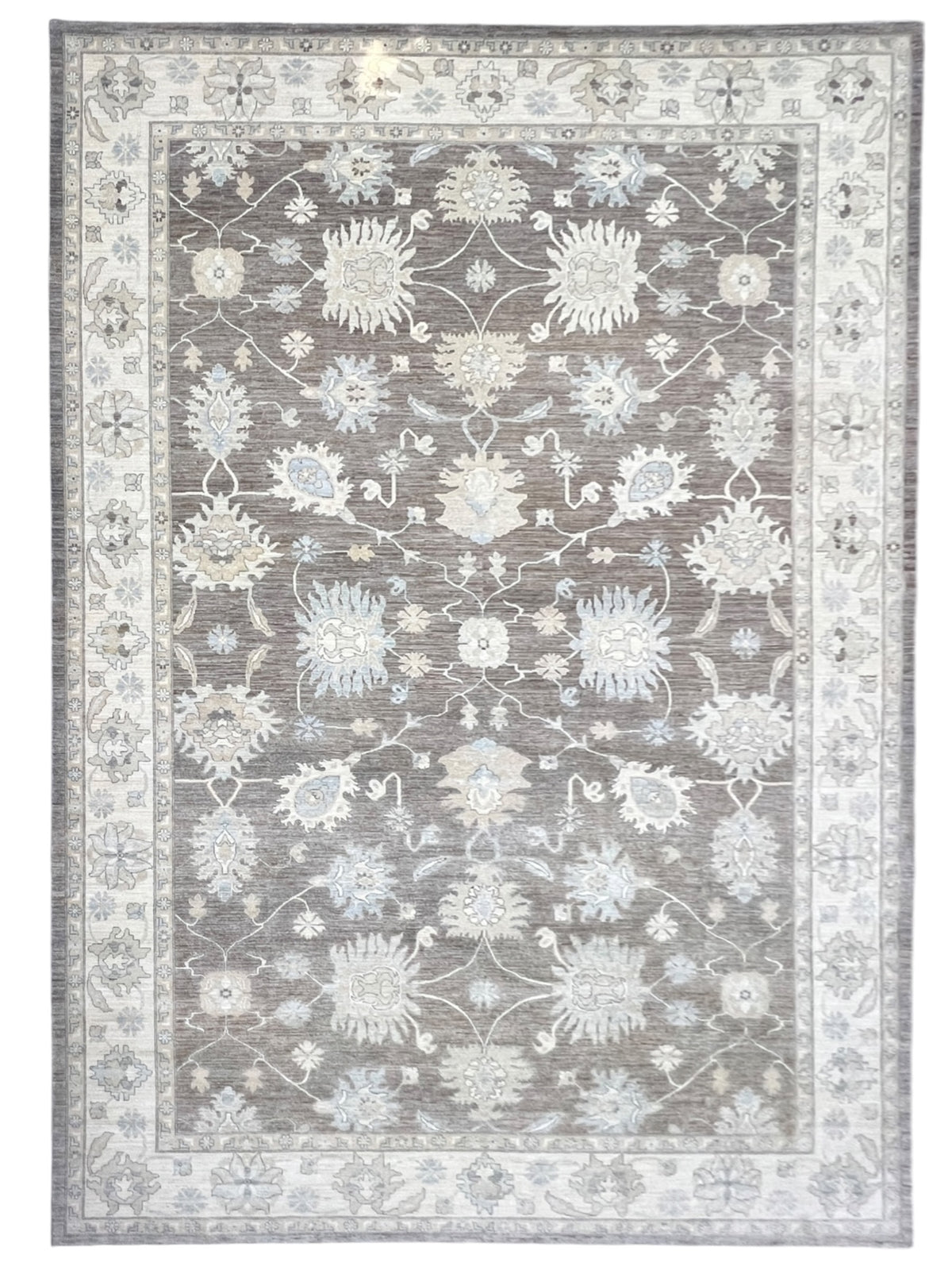 Oushak Rug 12x18 | Taupe, Ivory & Light Blue | Hand-Knotted Wool