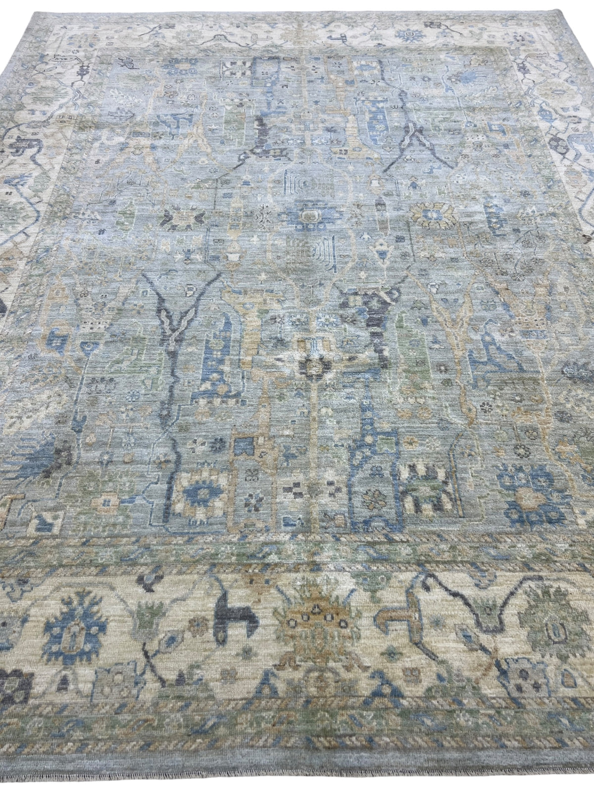 Oushak Rug 8x10 | Light Blue, Gray & Ivory | Hand-Knotted Wool