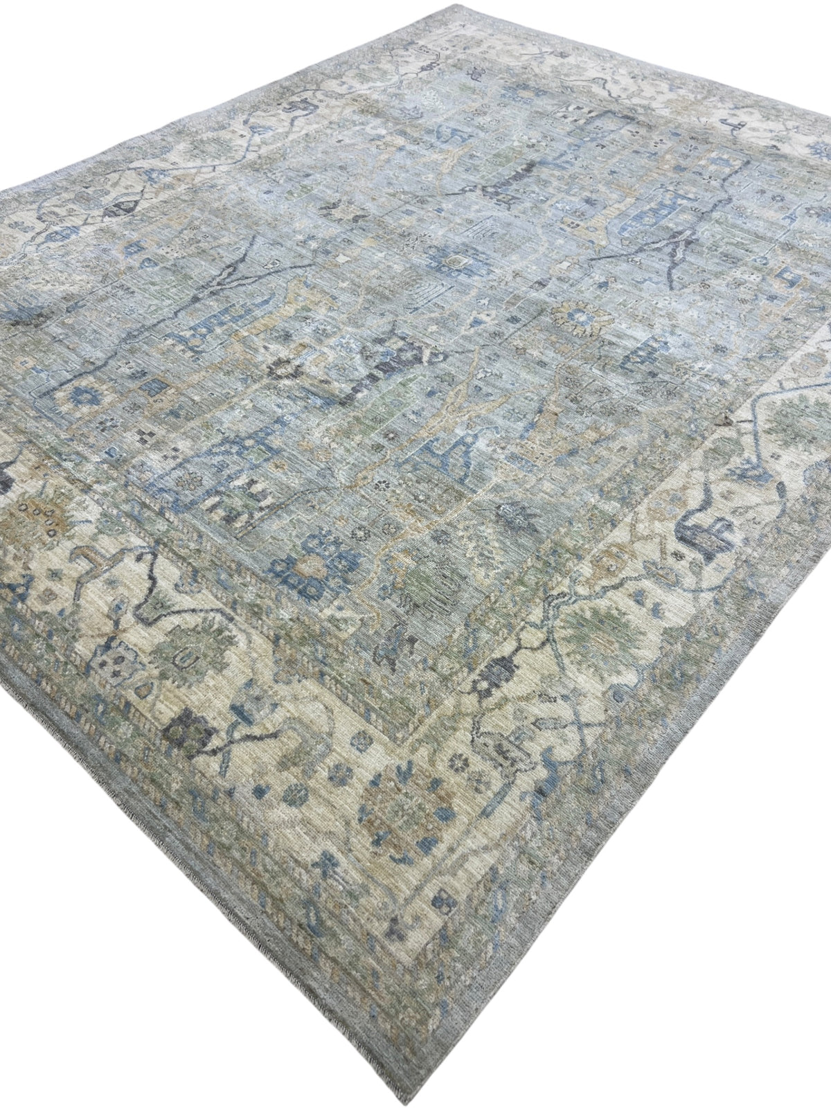 Oushak Rug 8x10 | Light Blue, Gray & Ivory | Hand-Knotted Wool