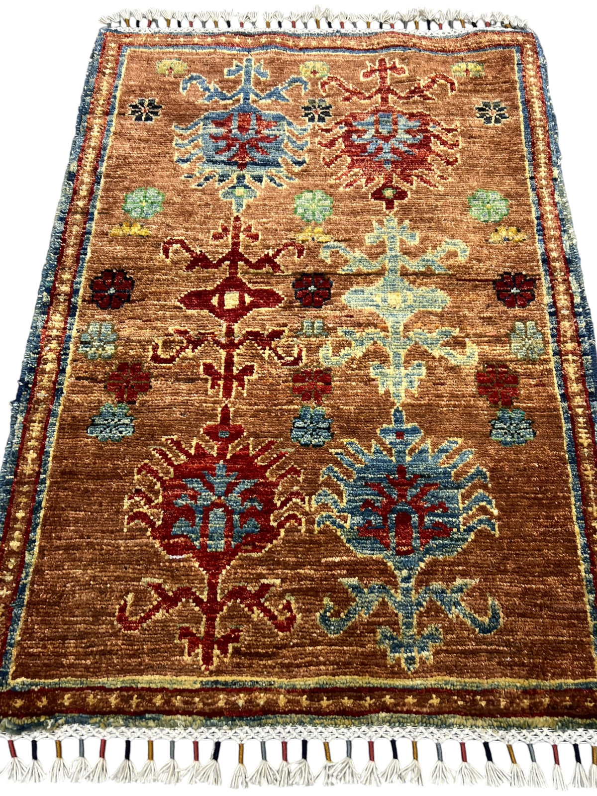 Chobi Khotan Design Rug 2x3 | Rust, Red & Blue | Hand-Knotted Wool