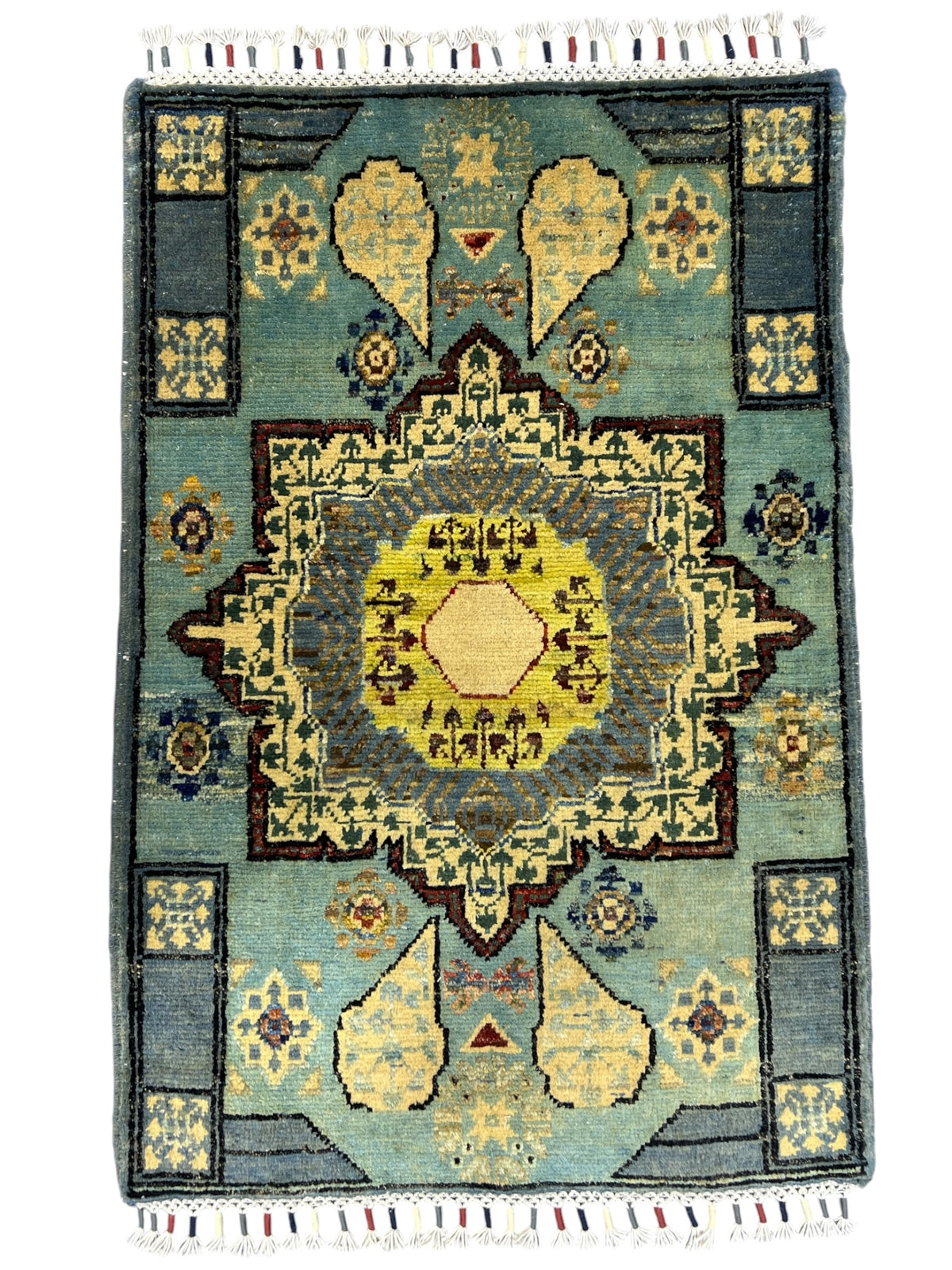 Chobi Mamluk Rug 2x3 | Light Blue, Cream & Gray | Hand-Knotted Wool