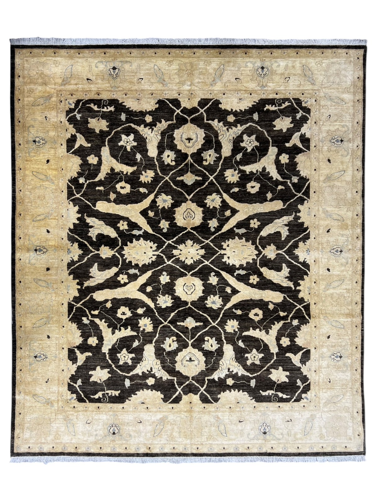 Chobi Ziegler Rug 8x10 | Charcoal, Ivory & Beige | Hand-Knotted Wool