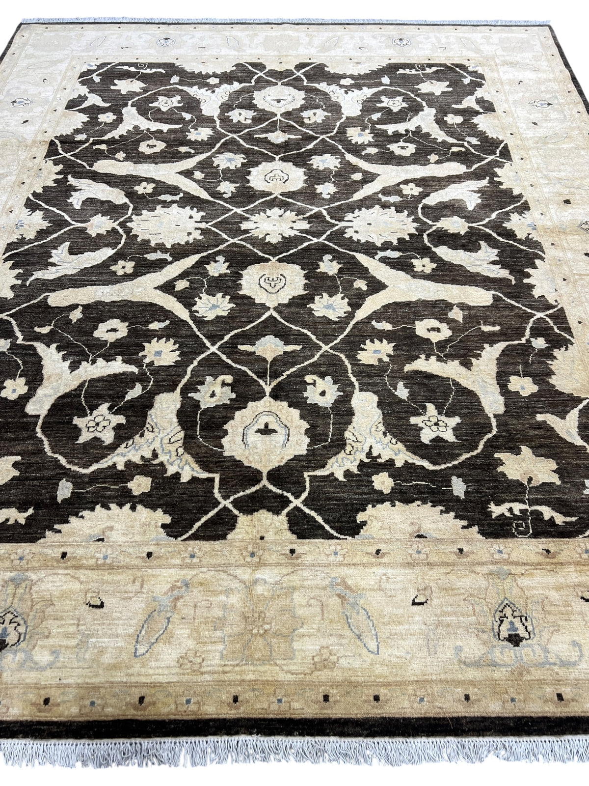 Chobi Ziegler Rug 8x10 | Charcoal, Ivory & Beige | Hand-Knotted Wool