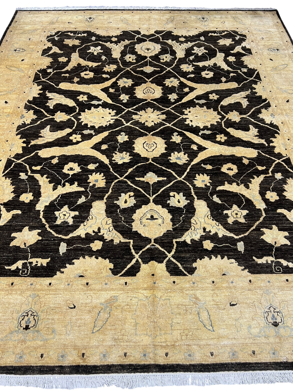 Chobi Ziegler Rug 8x10 | Charcoal, Ivory & Beige | Hand-Knotted Wool