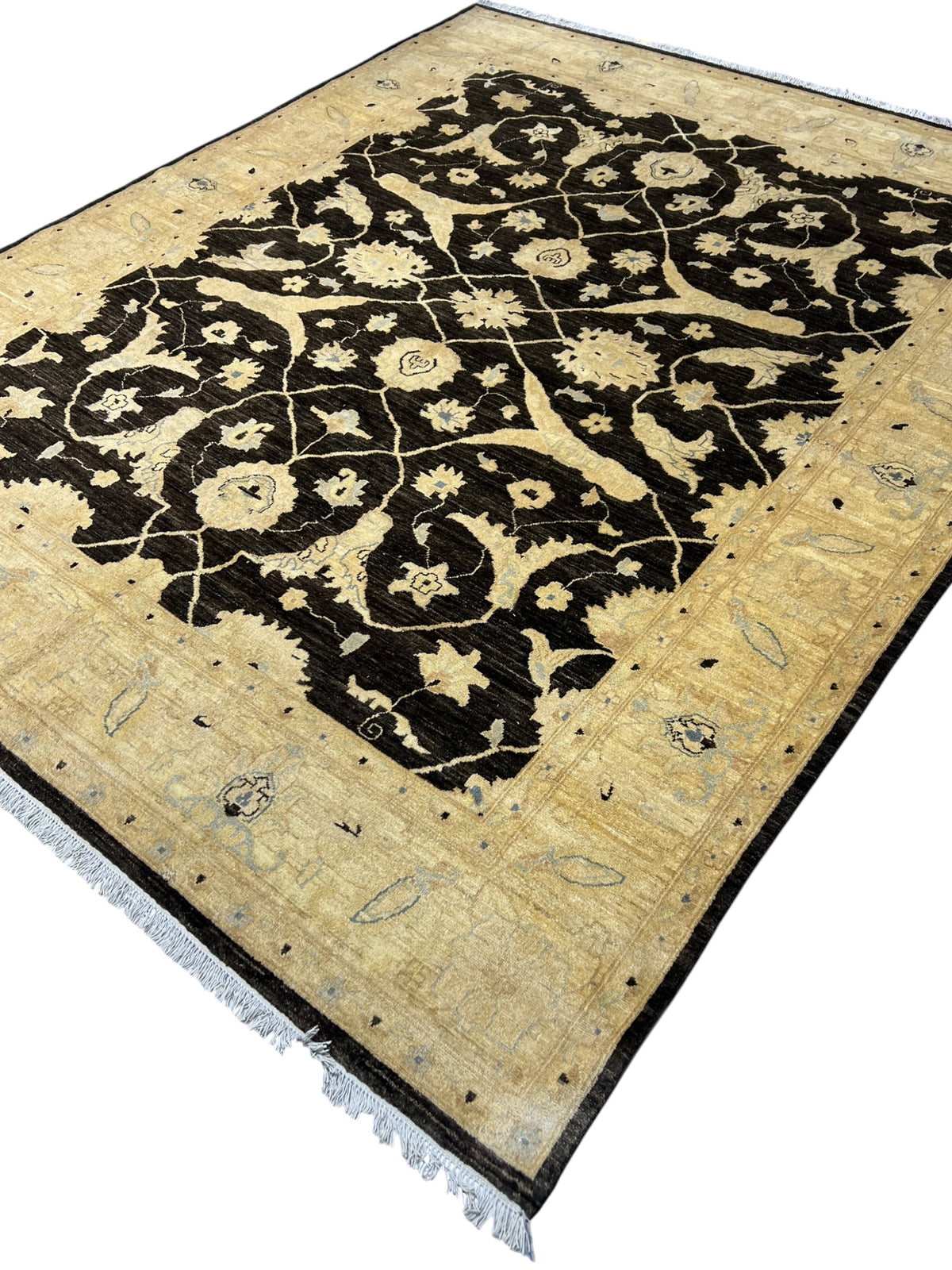 Chobi Ziegler Rug 8x10 | Charcoal, Ivory & Beige | Hand-Knotted Wool