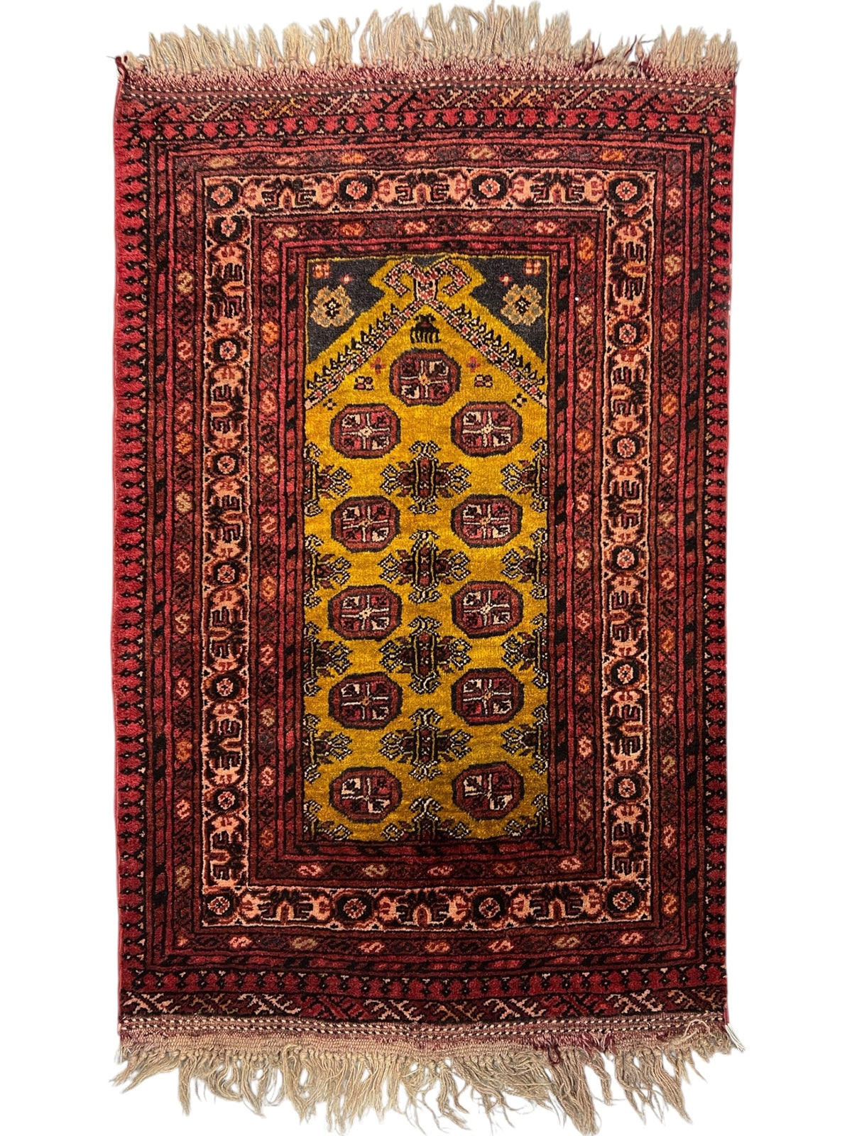 Baluch Prayer Rug 3x4 | Red, Gold & Navy | Hand-Knotted Wool