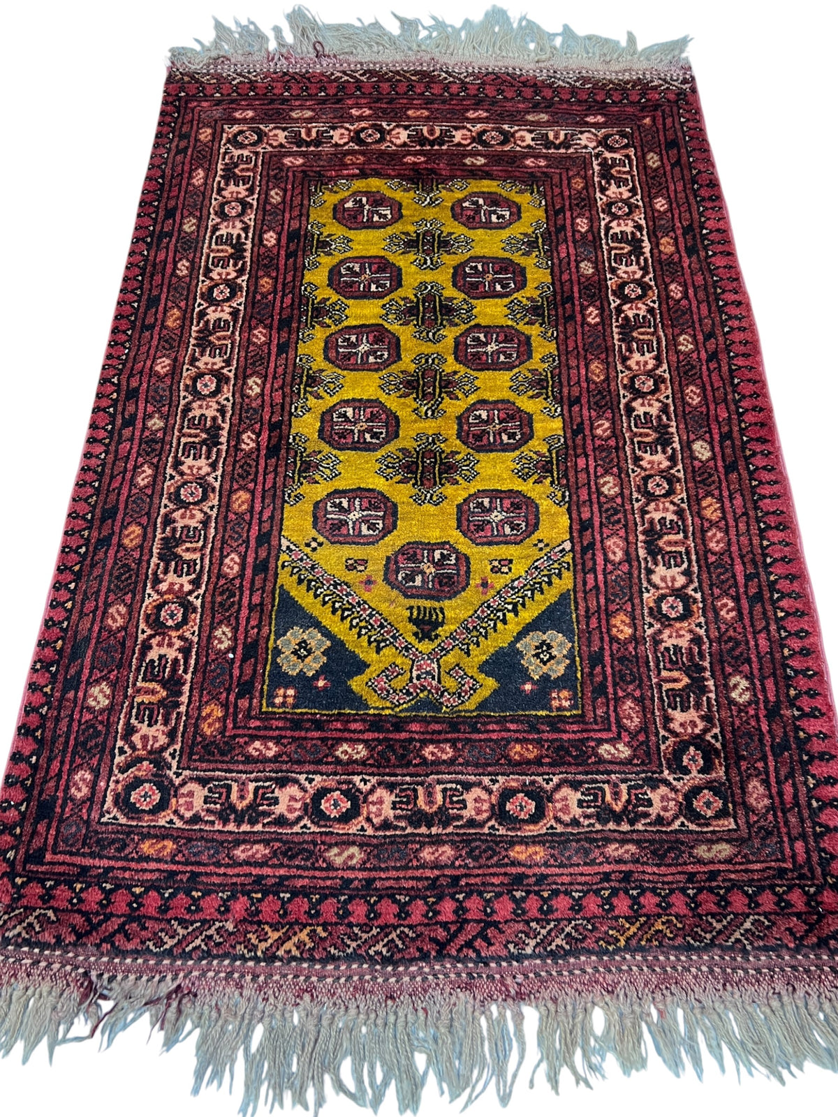 Baluch Prayer Rug 3x4 | Red, Gold & Navy | Hand-Knotted Wool