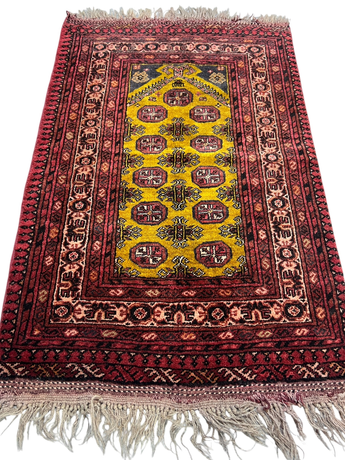 Baluch Prayer Rug 3x4 | Red, Gold & Navy | Hand-Knotted Wool