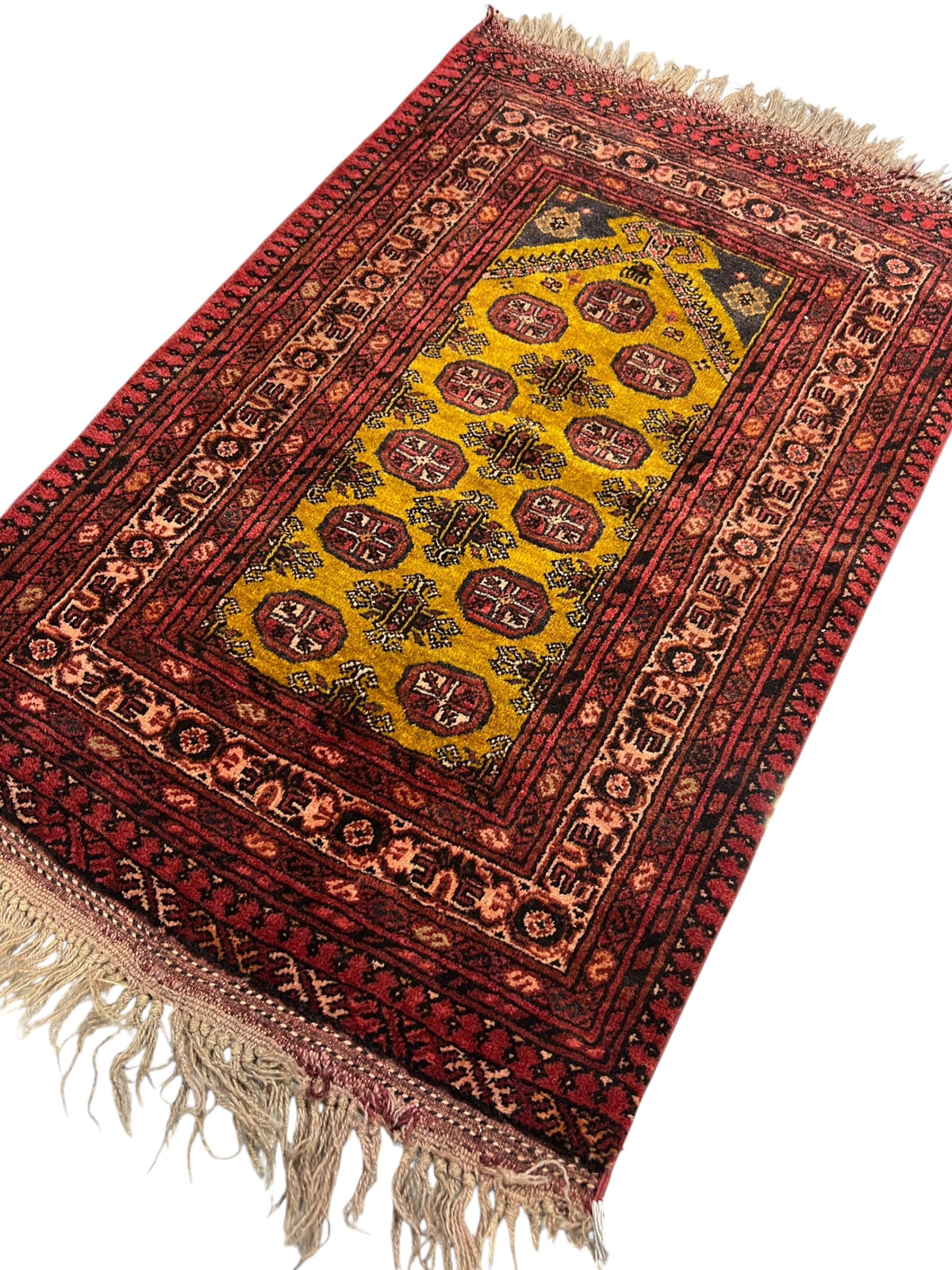 Baluch Prayer Rug 3x4 | Red, Gold & Navy | Hand-Knotted Wool