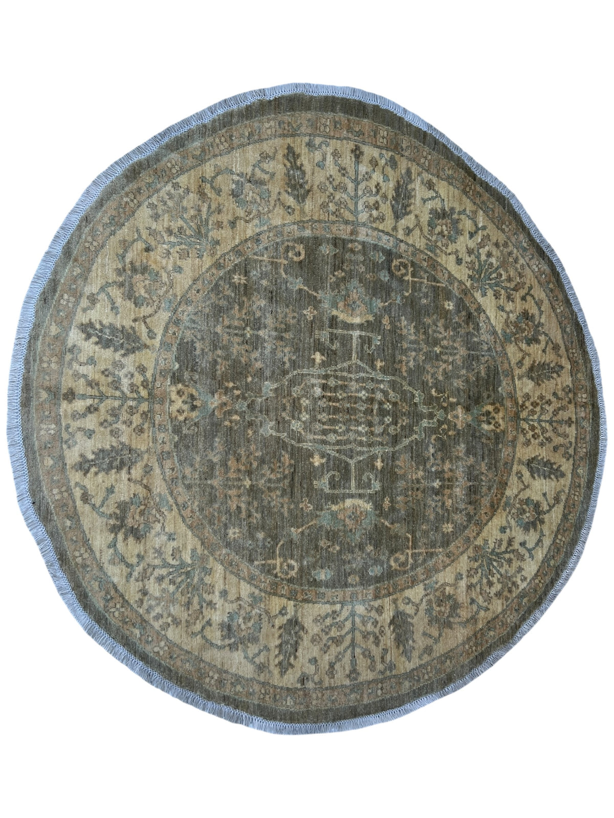 Round Oushak Rug 6' | Gray, Ivory & Taupe | Hand-Knotted Wool
