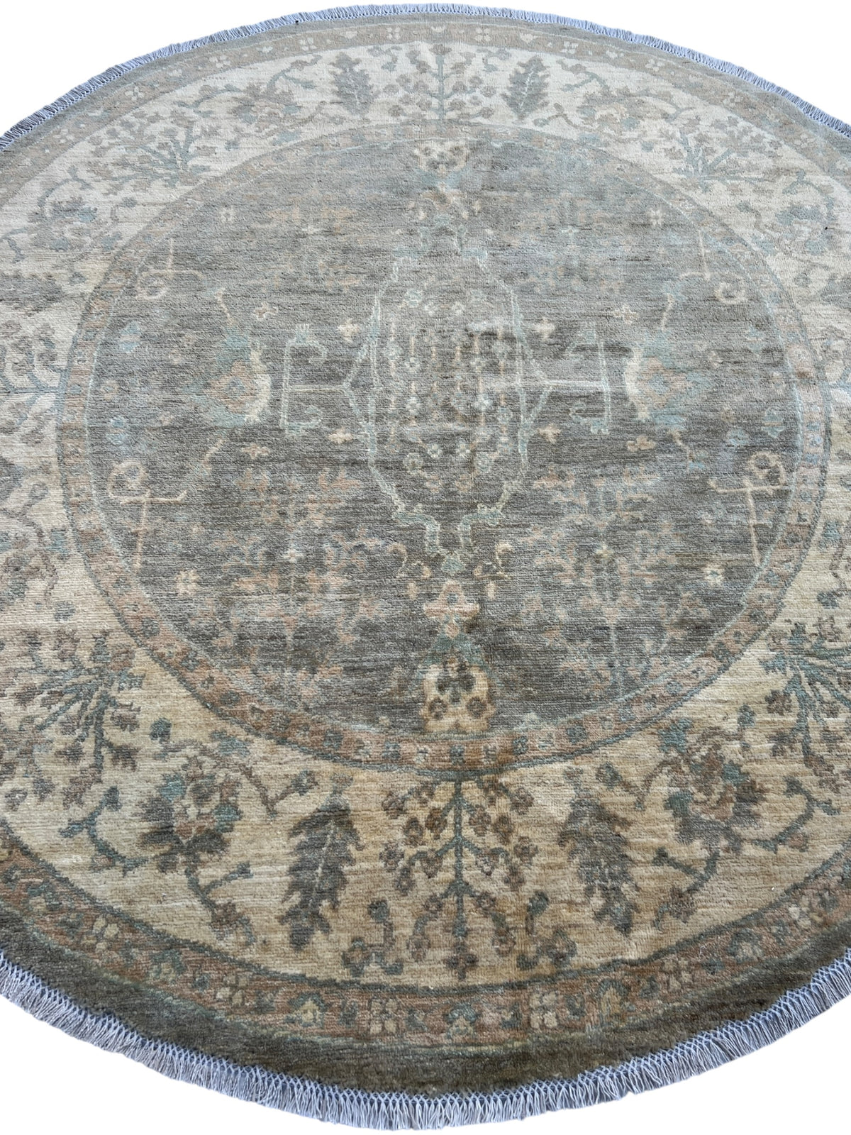 Round Oushak Rug 6' | Gray, Ivory & Taupe | Hand-Knotted Wool