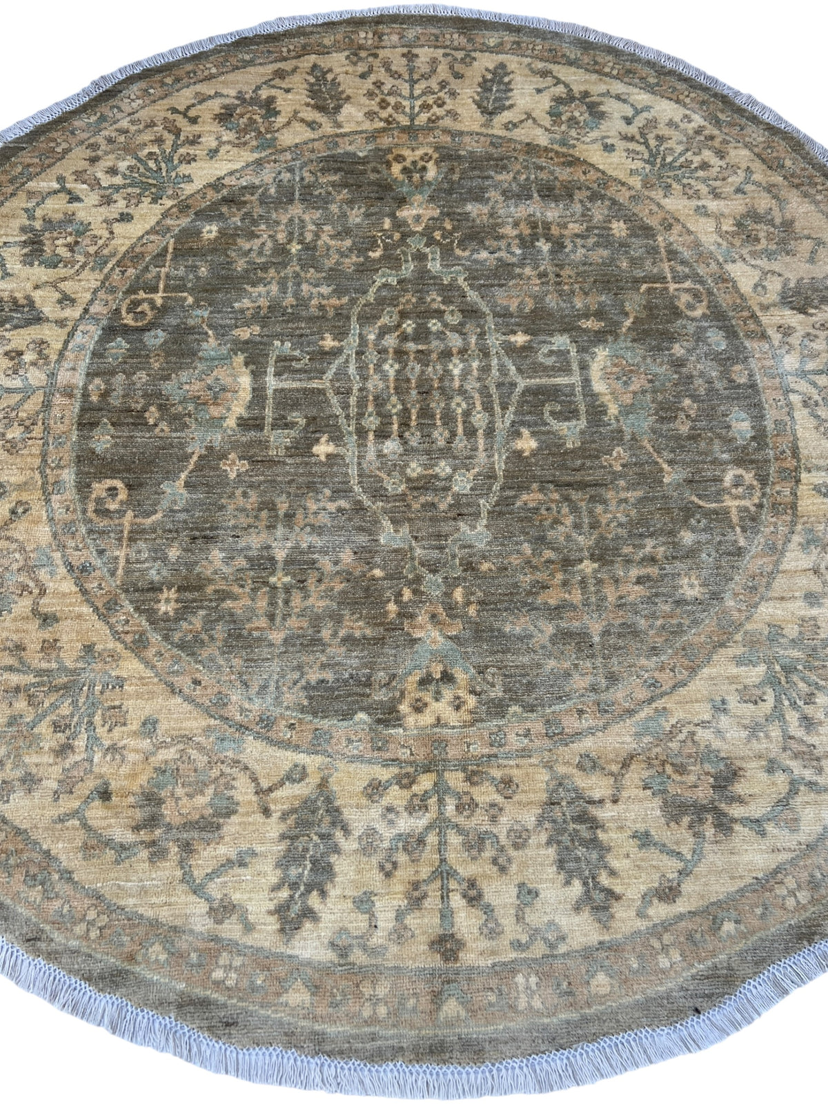 Round Oushak Rug 6' | Gray, Ivory & Taupe | Hand-Knotted Wool