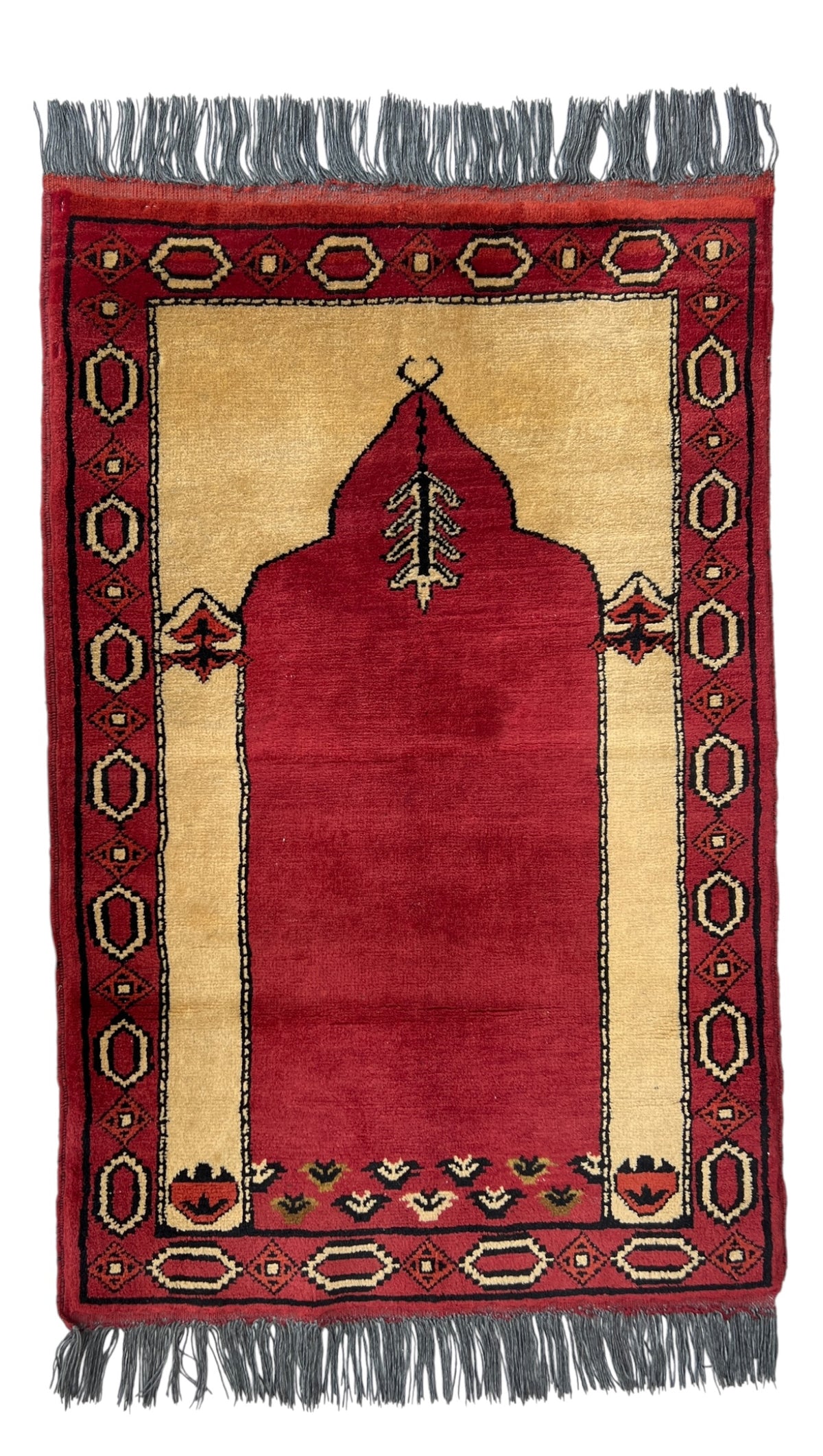 Kazak Prayer Rug 2x3 | Red, Tan & Ivory | Hand-Knotted Wool