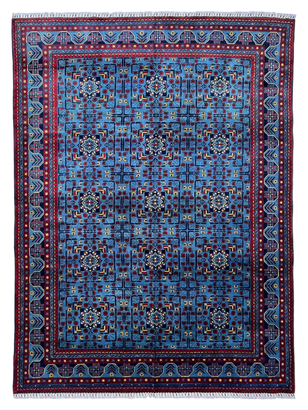 Bukhara Rug 6x8 | Blue, Navy & Red | Hand-Knotted Wool