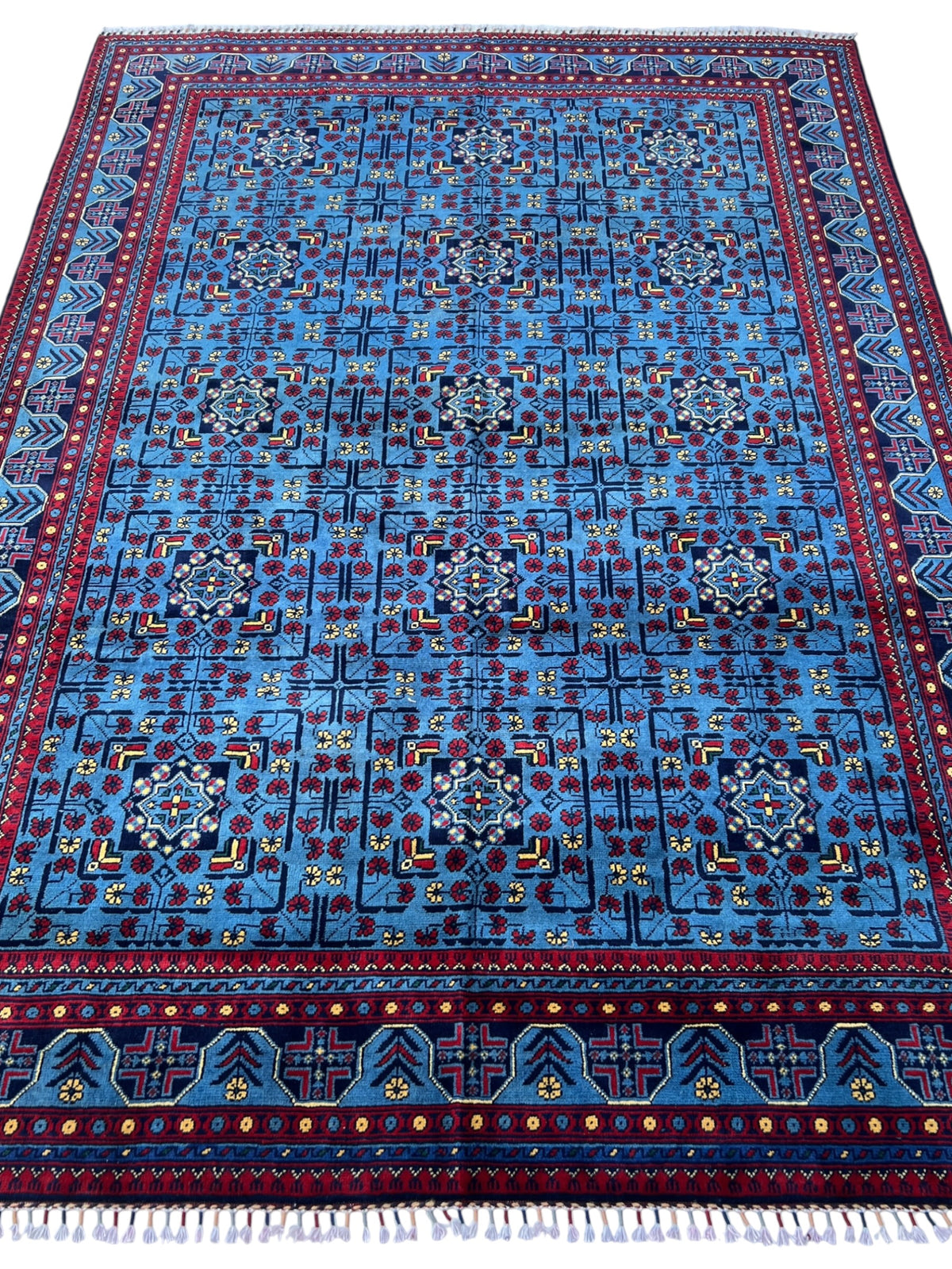 Bukhara Rug 6x8 | Blue, Navy & Red | Hand-Knotted Wool