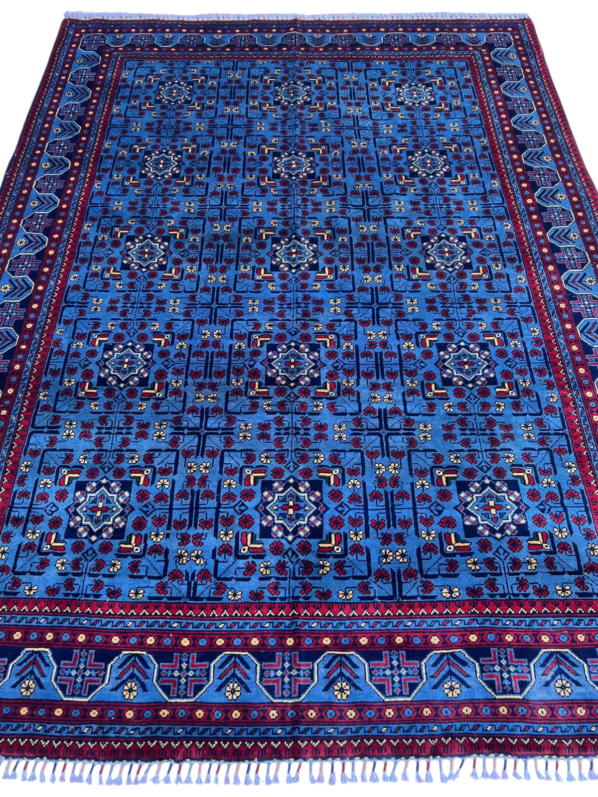 Bukhara Rug 6x8 | Blue, Navy & Red | Hand-Knotted Wool