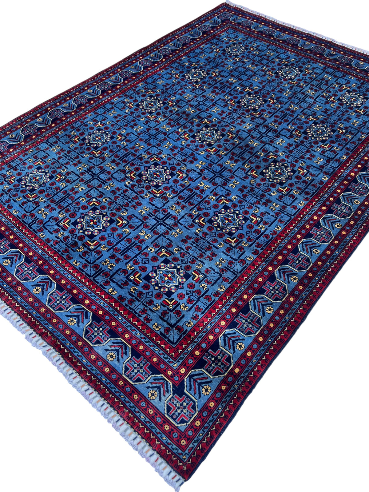 Bukhara Rug 6x8 | Blue, Navy & Red | Hand-Knotted Wool