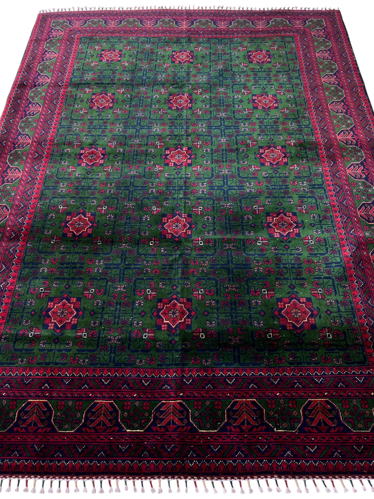 Modern Rug 6x8 | Green, Red & Navy | Hand-Knotted Wool