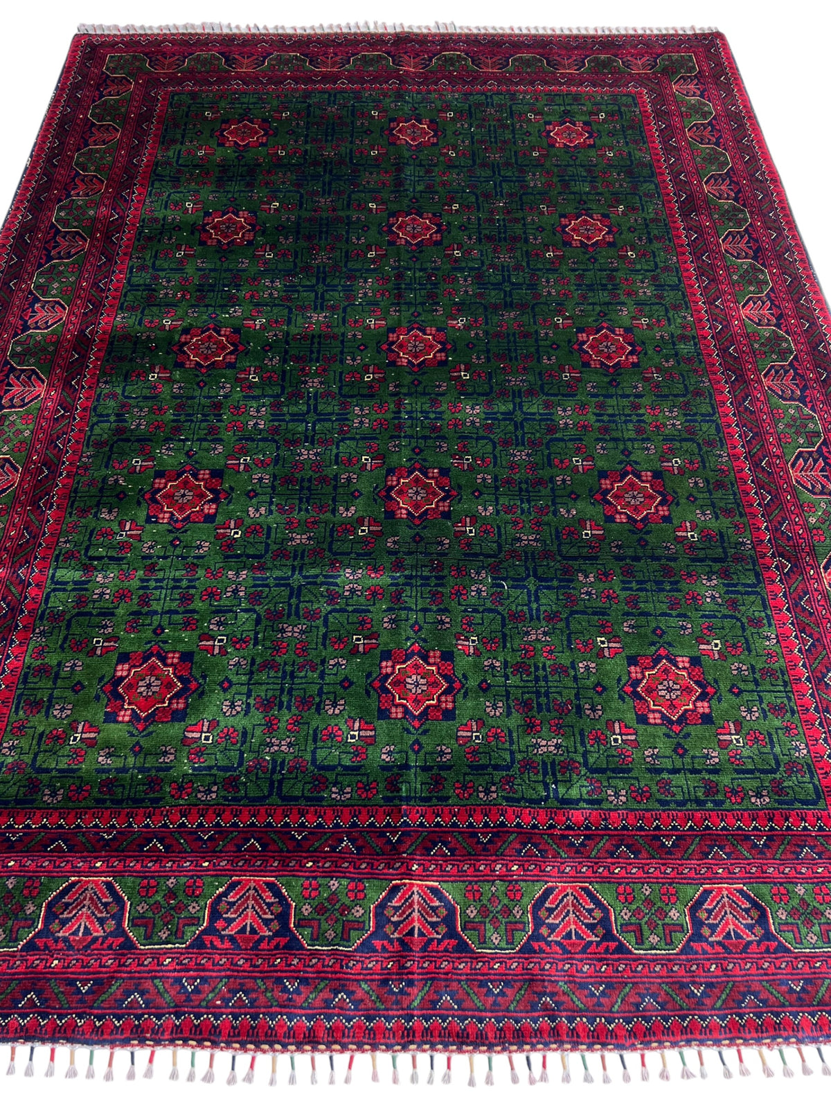 Modern Rug 6x8 | Green, Red & Navy | Hand-Knotted Wool