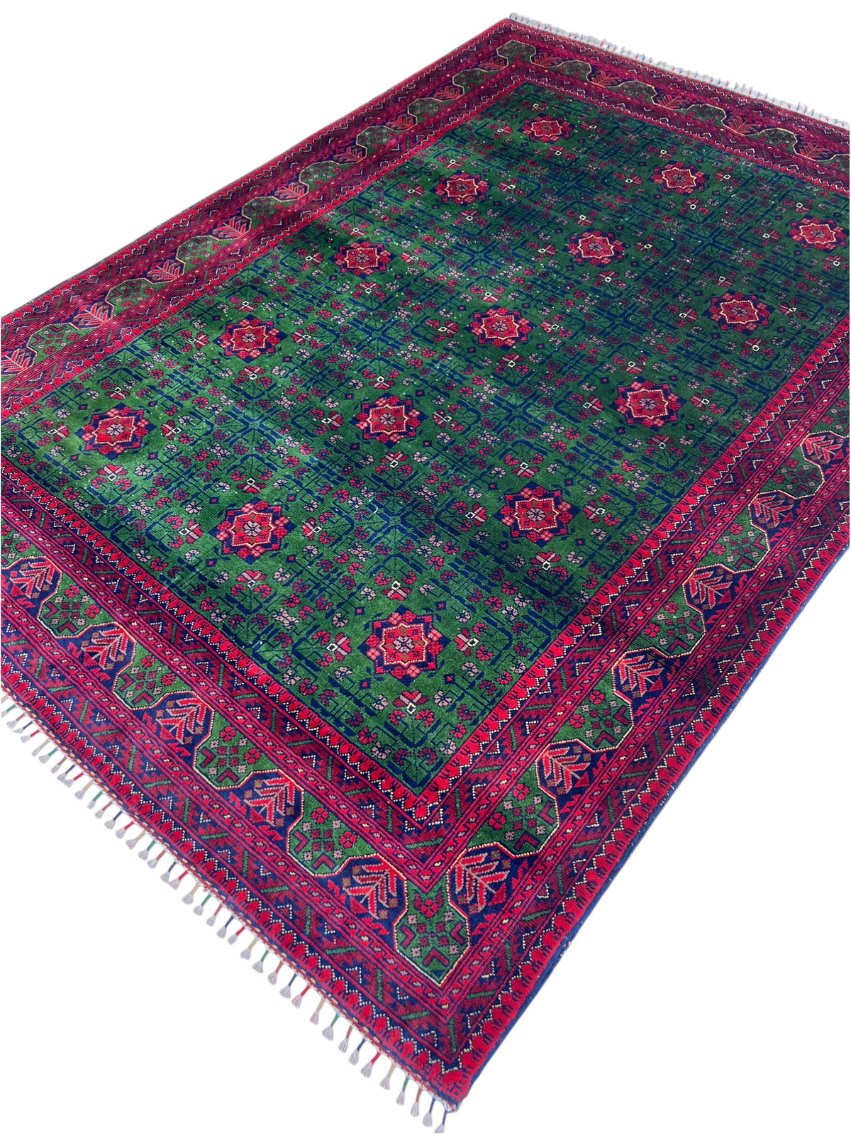 Modern Rug 6x8 | Green, Red & Navy | Hand-Knotted Wool