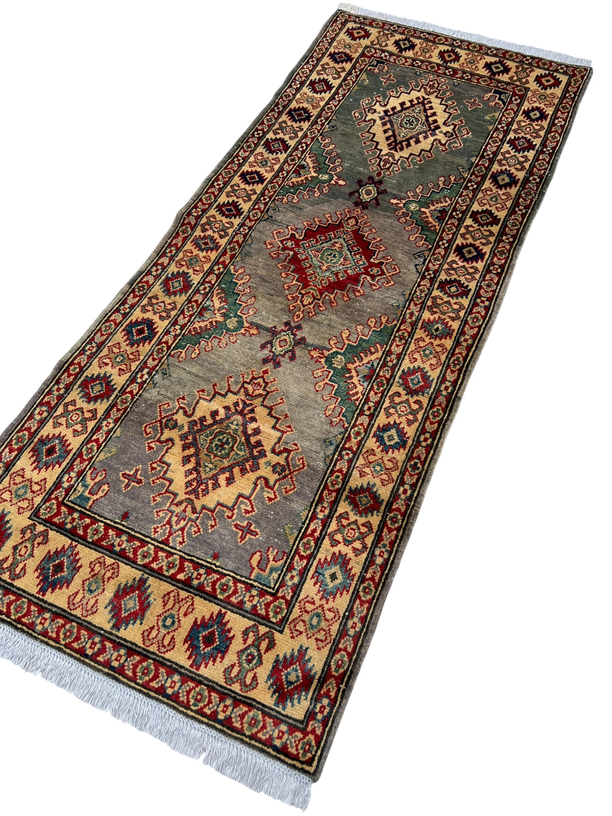 Kazak Runner 3x9 | Gray, Red & Ivory | Hand-Knotted Wool