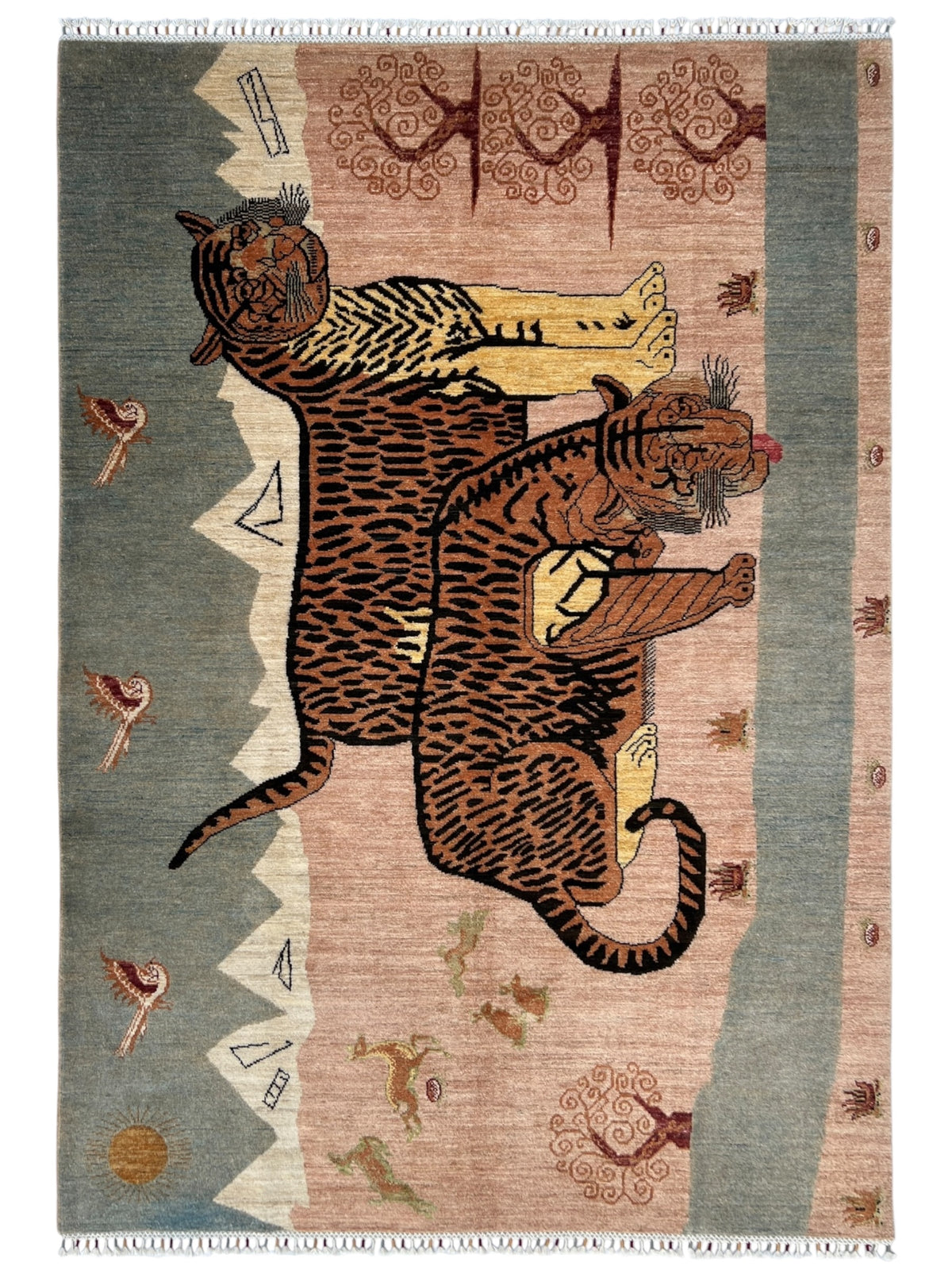 Tiger Pictorial Rug 6x9 | Pink, Gray & Brown | Hand-Knotted Wool