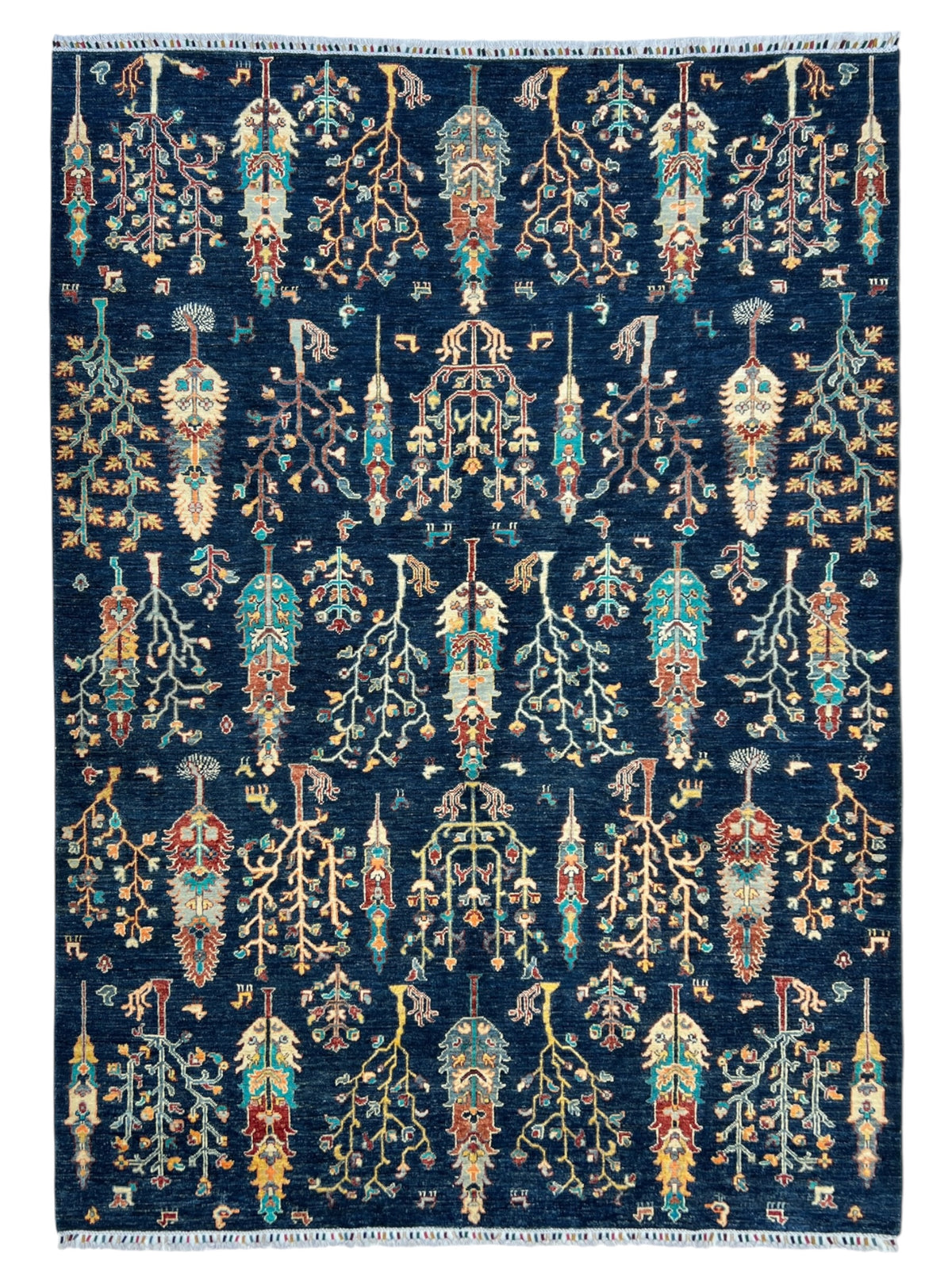 Chobi Rug 7x10 | Navy, Ivory & Turquoise | Hand-Knotted Wool
