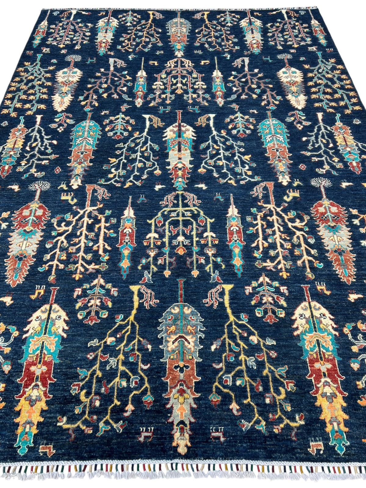 Chobi Rug 7x10 | Navy, Ivory & Turquoise | Hand-Knotted Wool