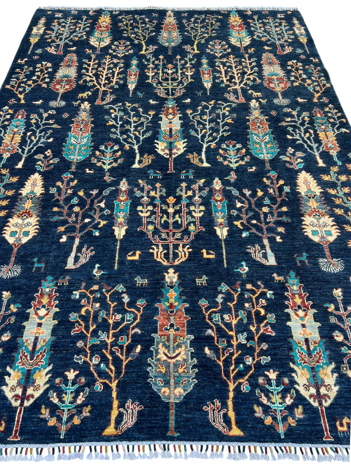 Chobi Rug 7x10 | Navy, Ivory & Turquoise | Hand-Knotted Wool
