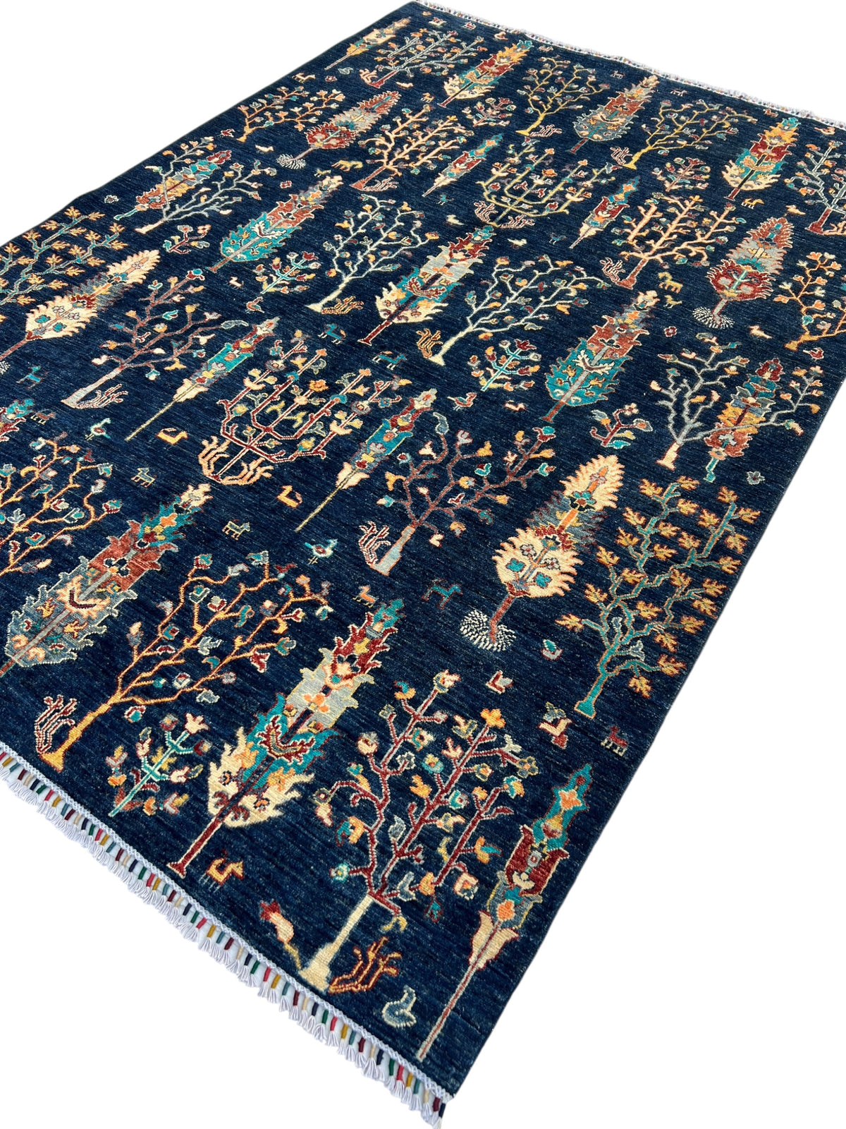 Chobi Rug 7x10 | Navy, Ivory & Turquoise | Hand-Knotted Wool