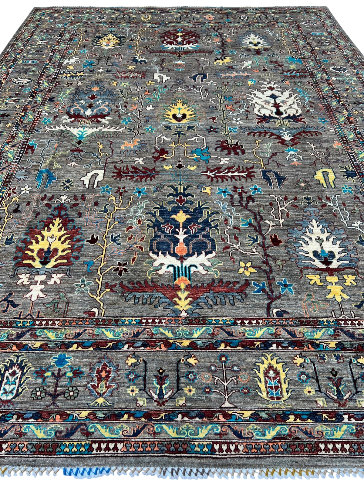 Chobi Rug 10x14 | Gray, Ivory & Gold | Hand-Knotted Wool
