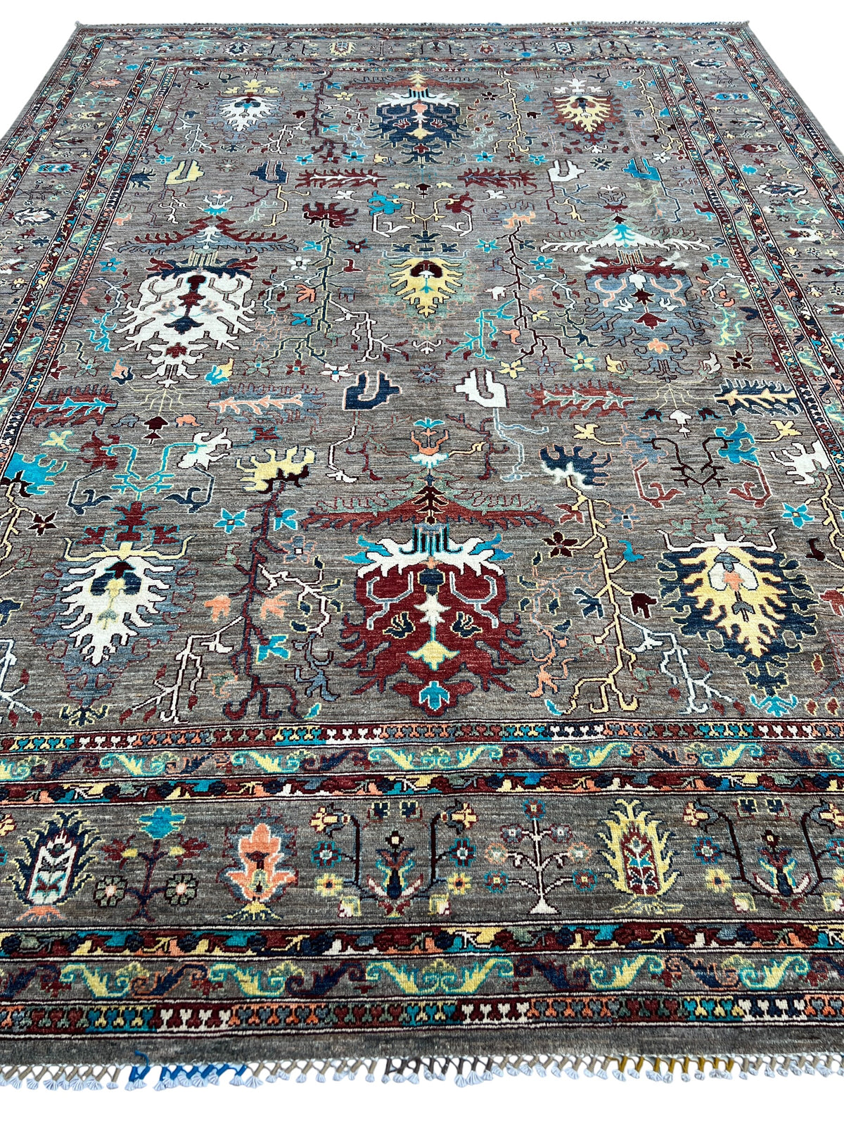 Chobi Rug 10x14 | Gray, Ivory & Gold | Hand-Knotted Wool