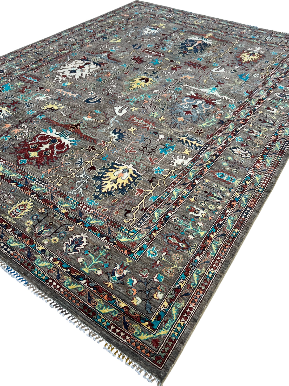 Chobi Rug 10x14 | Gray, Ivory & Gold | Hand-Knotted Wool