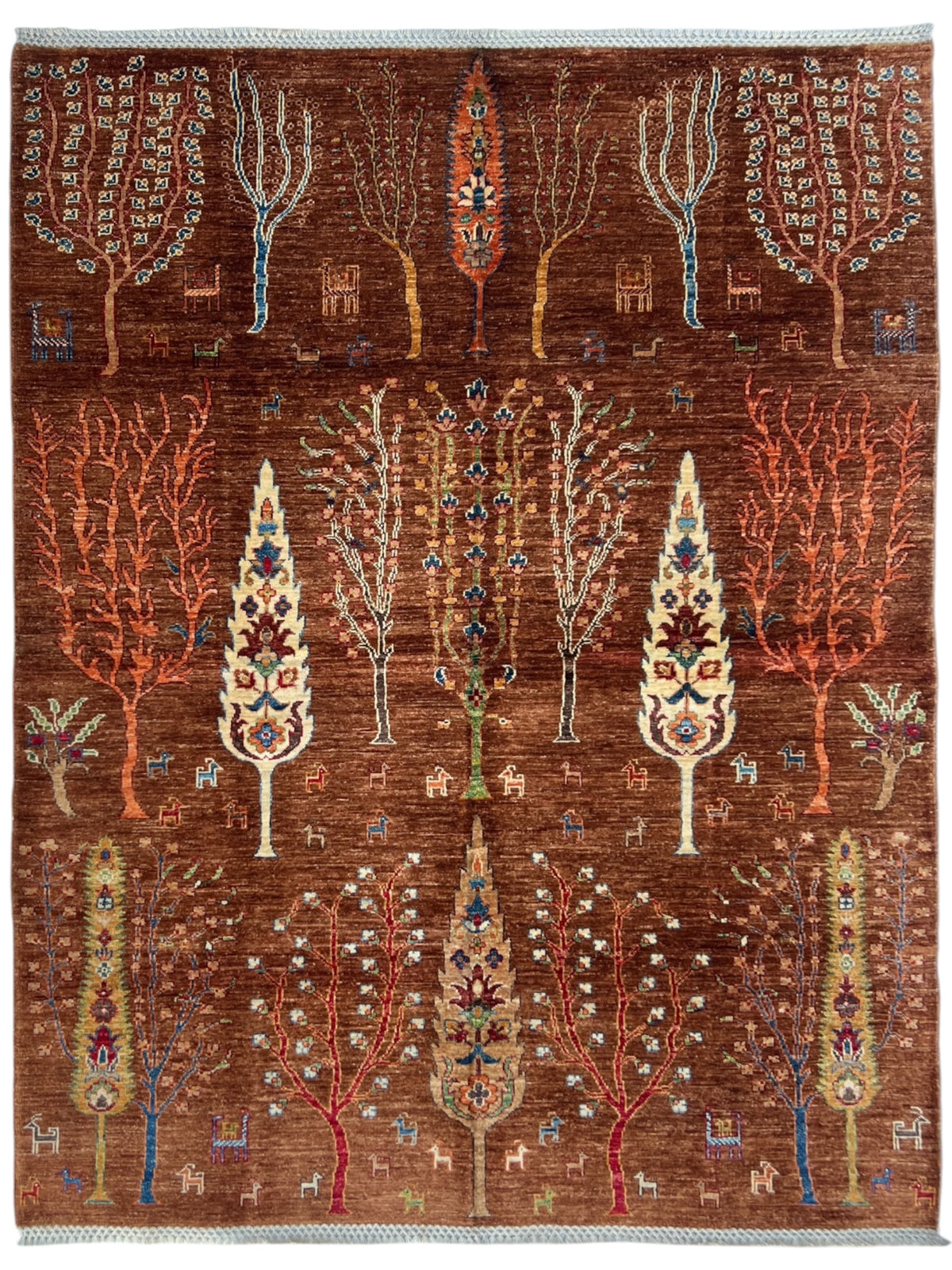 Chobi Tree of Life Rug 5x7 | Rust, Brown & Ivory | Hand-Knotted Wool