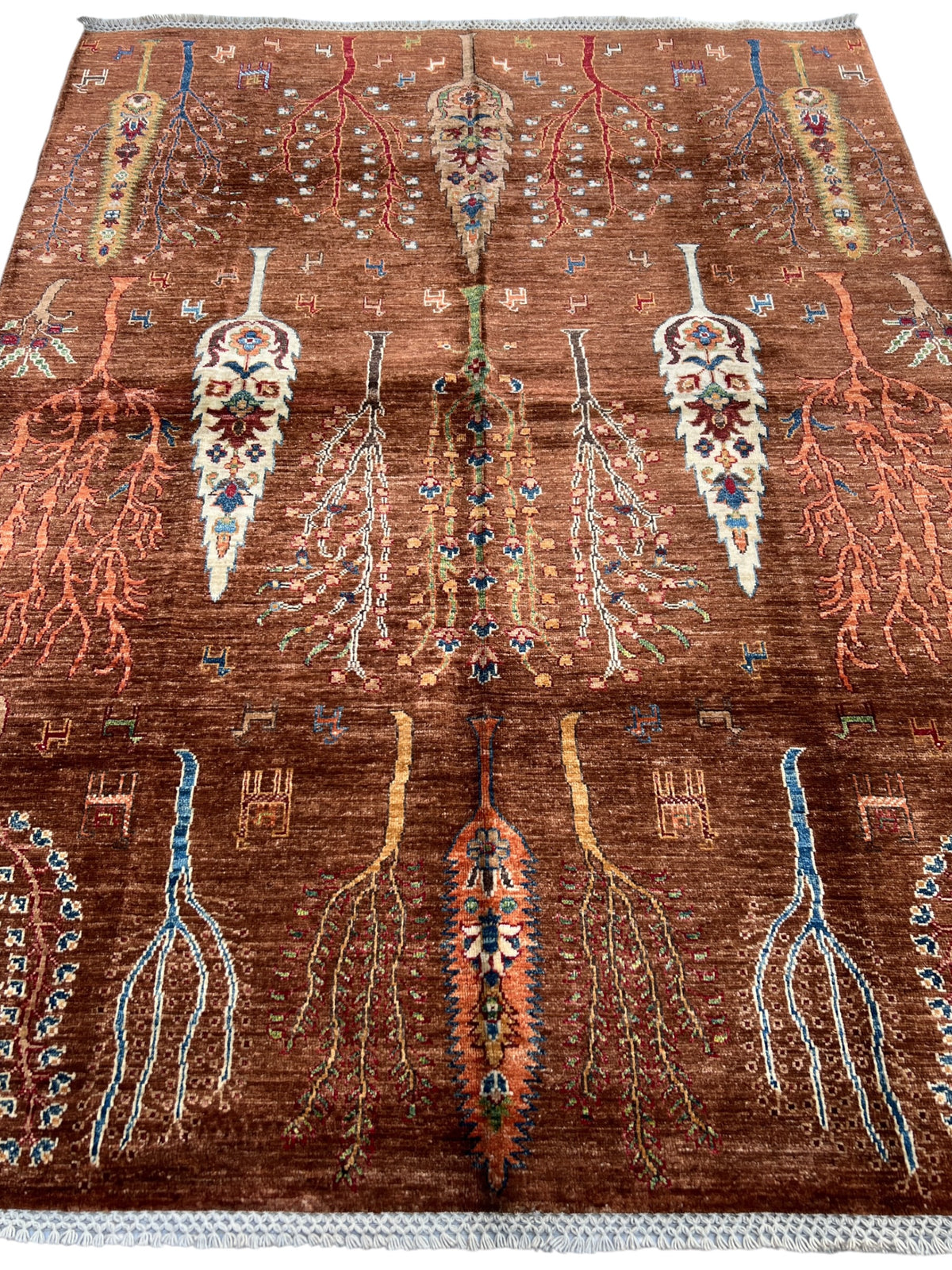 Chobi Tree of Life Rug 5x7 | Rust, Brown & Ivory | Hand-Knotted Wool