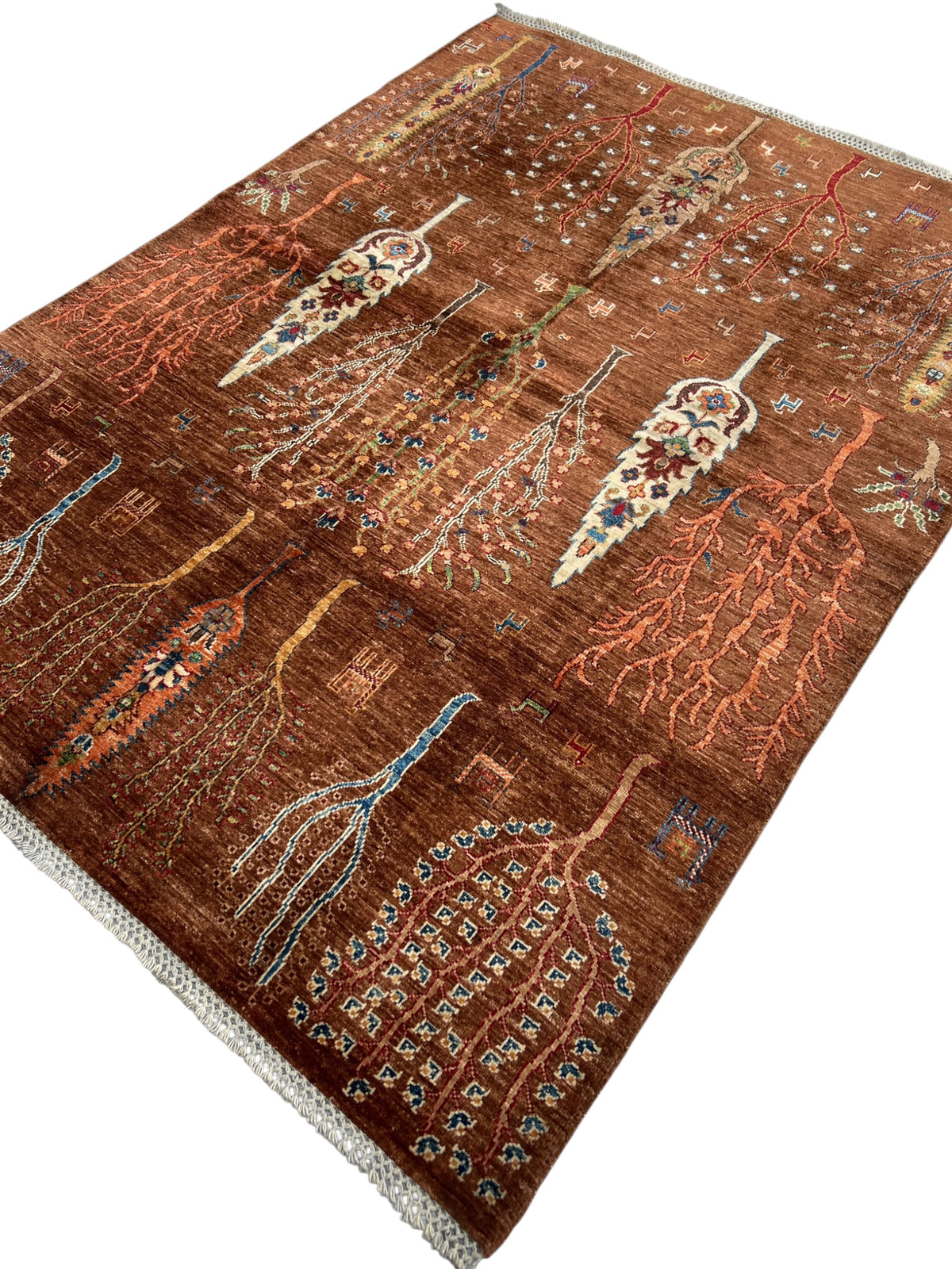 Chobi Tree of Life Rug 5x7 | Rust, Brown & Ivory | Hand-Knotted Wool